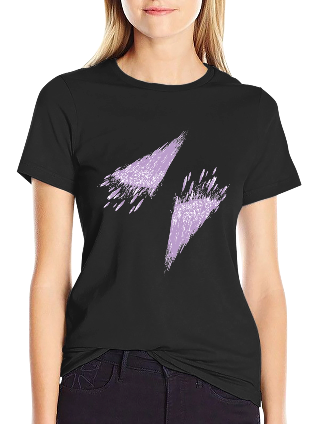 Mens Black T-Shirt with Abstract Purple Lightning Bolt Design