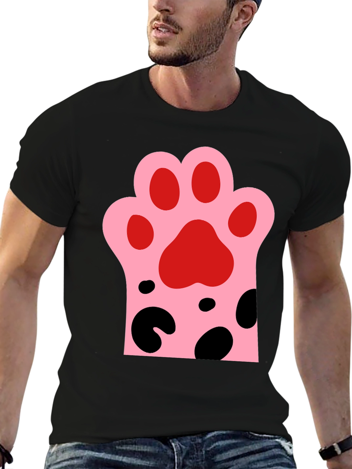 Cute Cat Paw Print Black T-Shirt