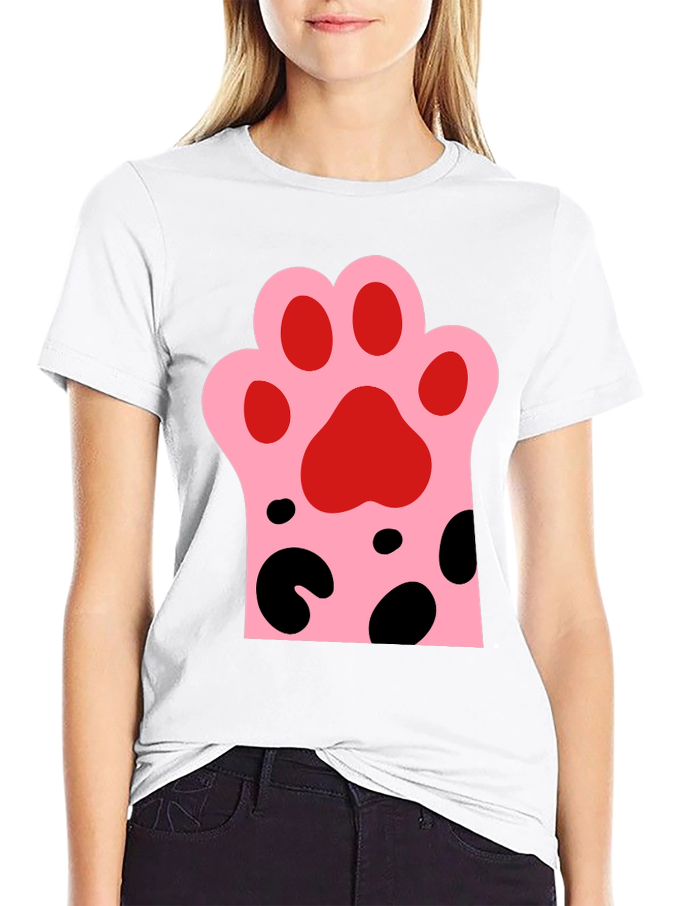 Cute Cat Paw Print Black T-Shirt