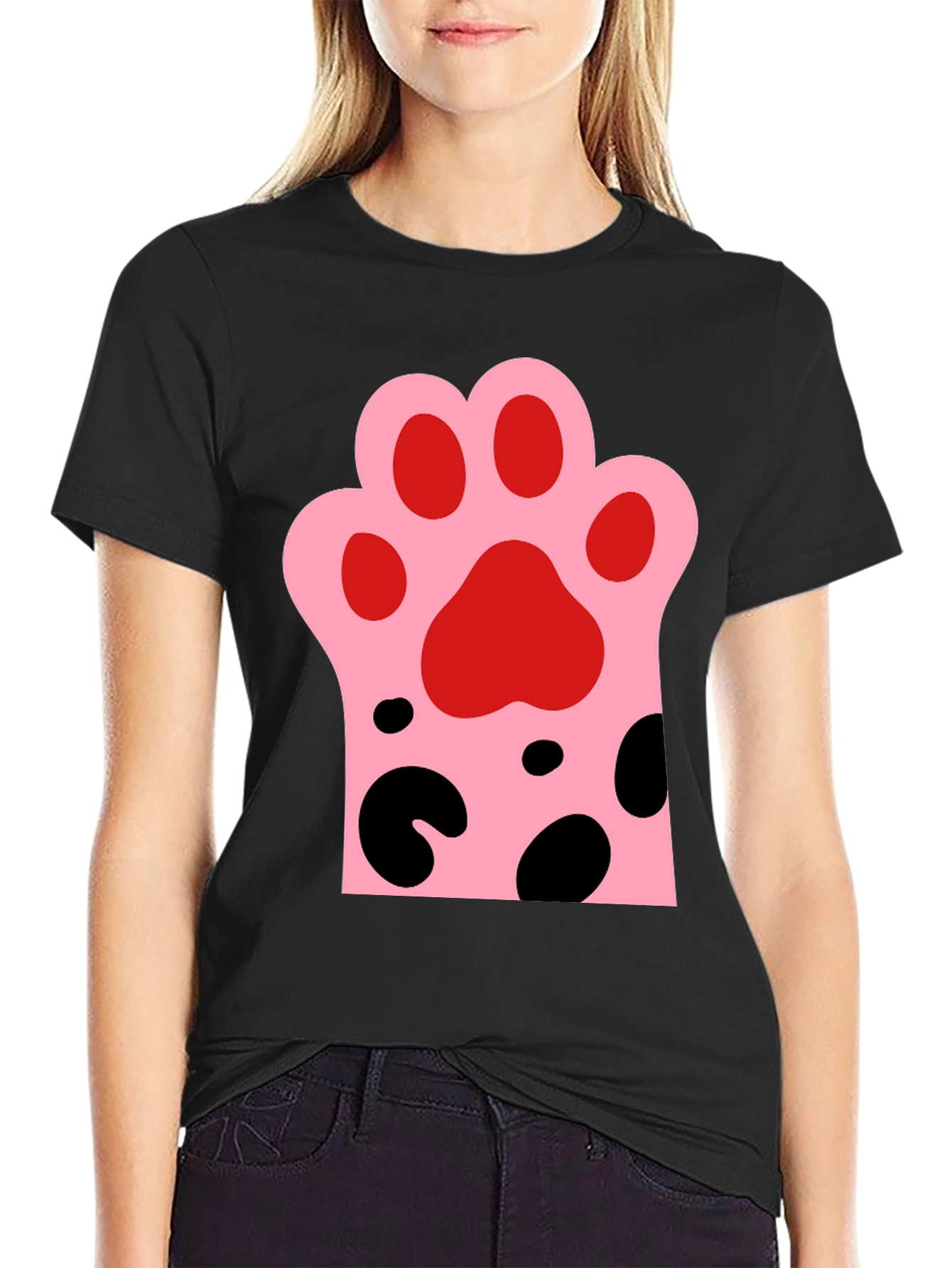 Cute Cat Paw Print Black T-Shirt