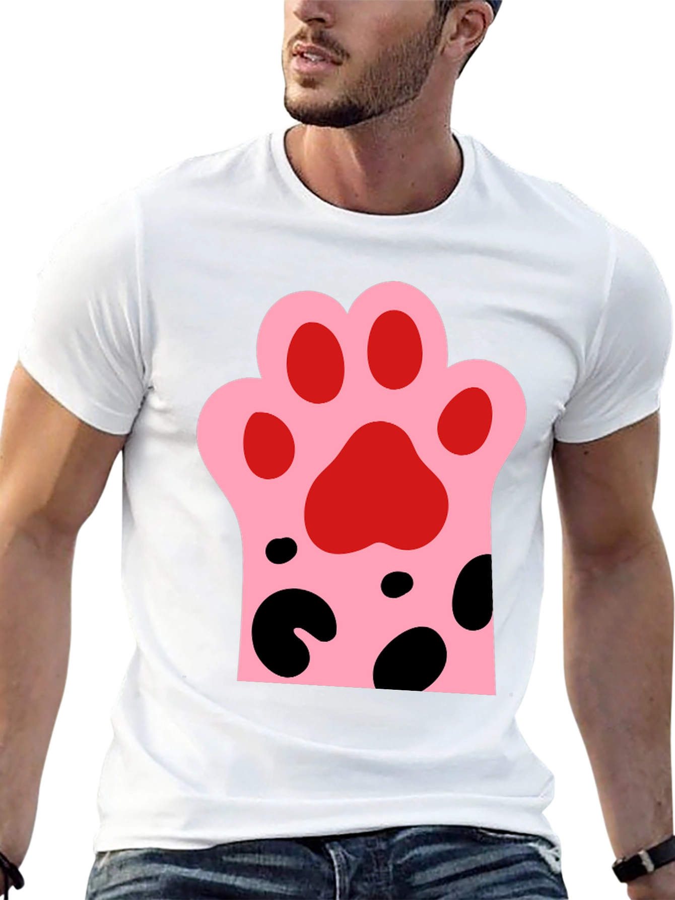Cute Cat Paw Print Black T-Shirt