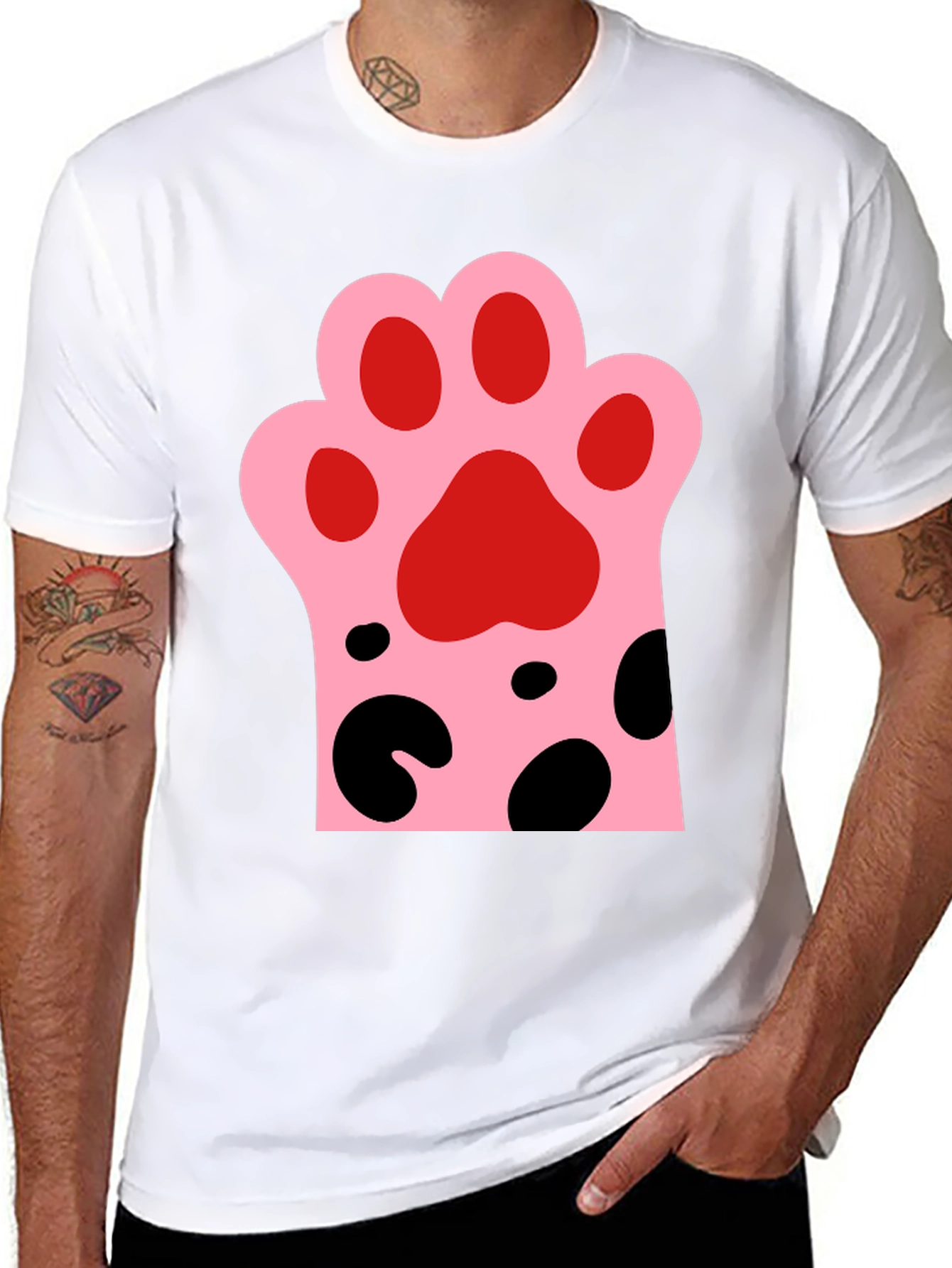 Cute Cat Paw Print Black T-Shirt