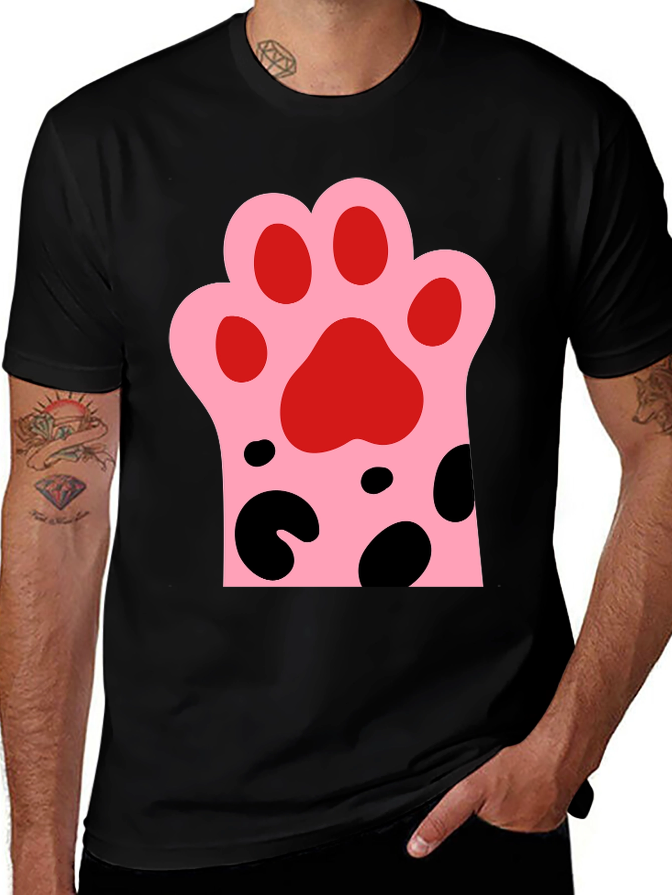 Cute Cat Paw Print Black T-Shirt