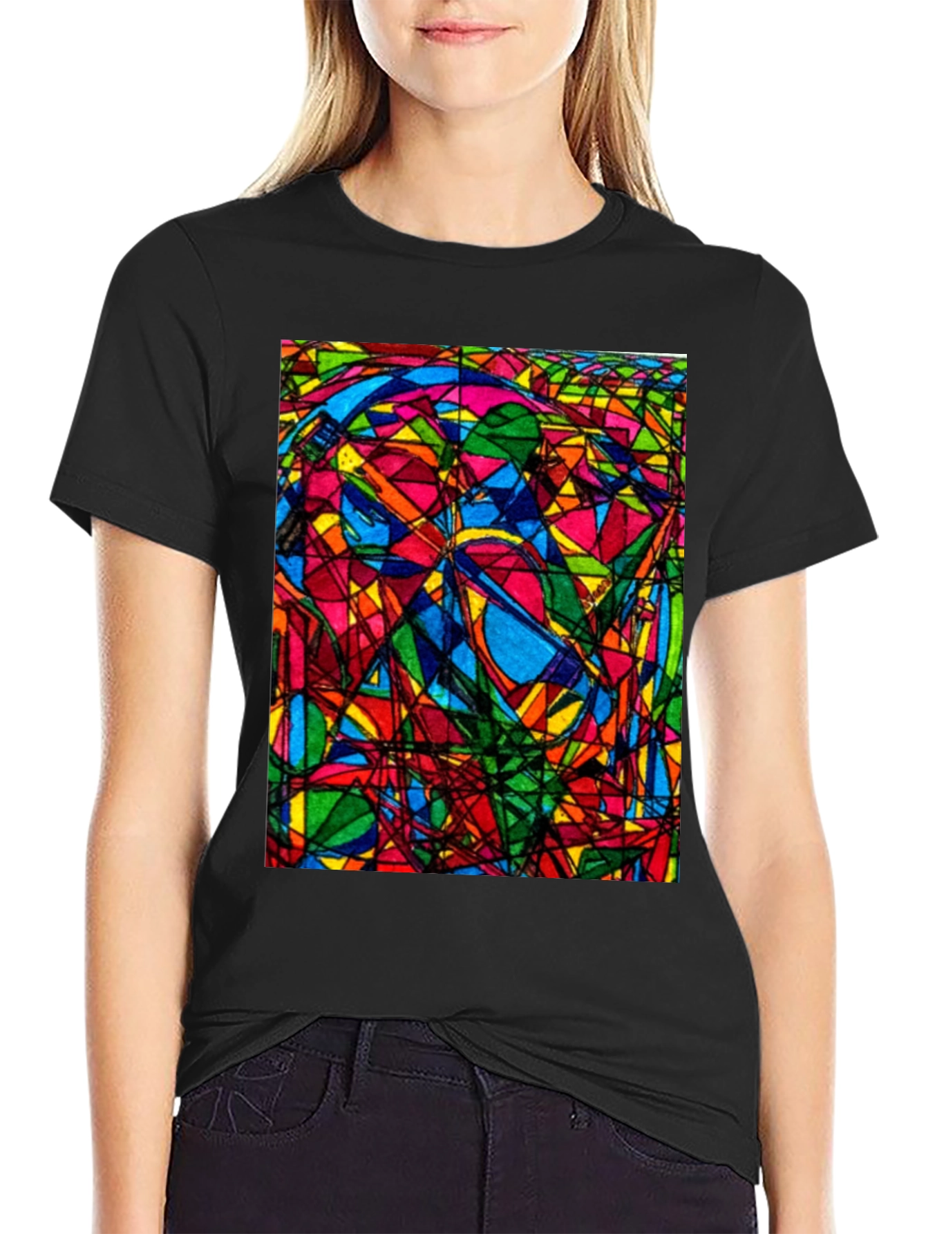 Abstract Geometric Art Print Black T-Shirt