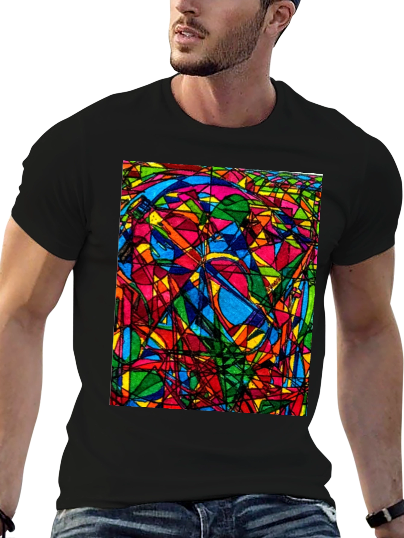 Abstract Geometric Art Print Black T-Shirt