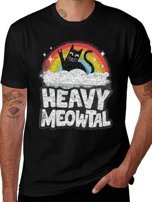 Heavy Meowtal T-Shirt Rocker Cat Rainbow