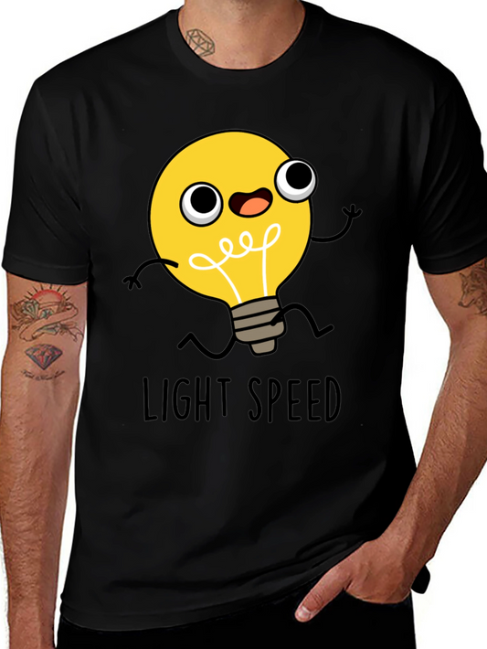 Light Speed Cartoon Lightbulb Black T-Shirt
