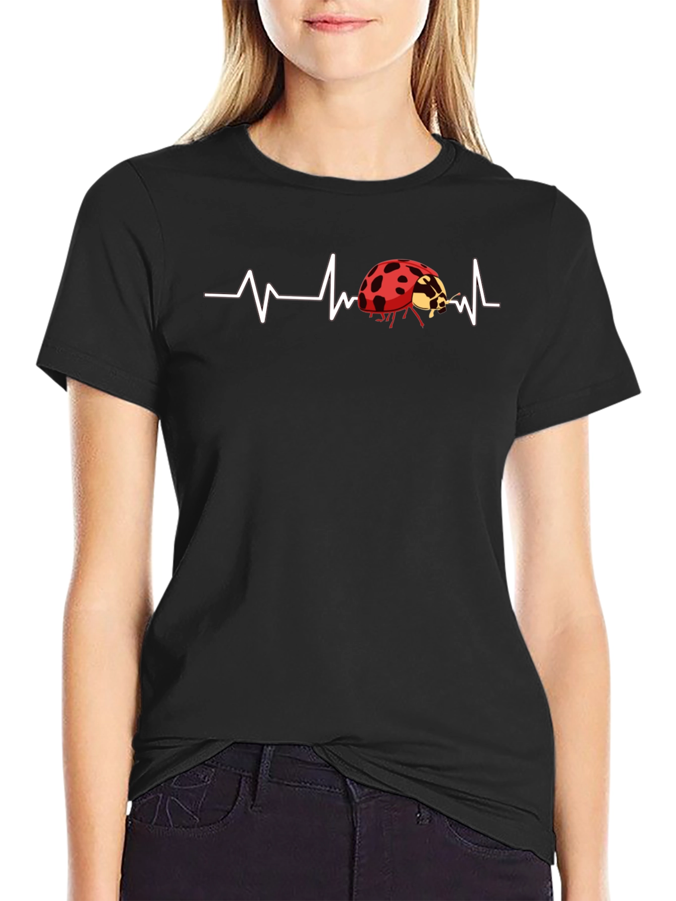 Ladybug Heartbeat T-Shirt - Black