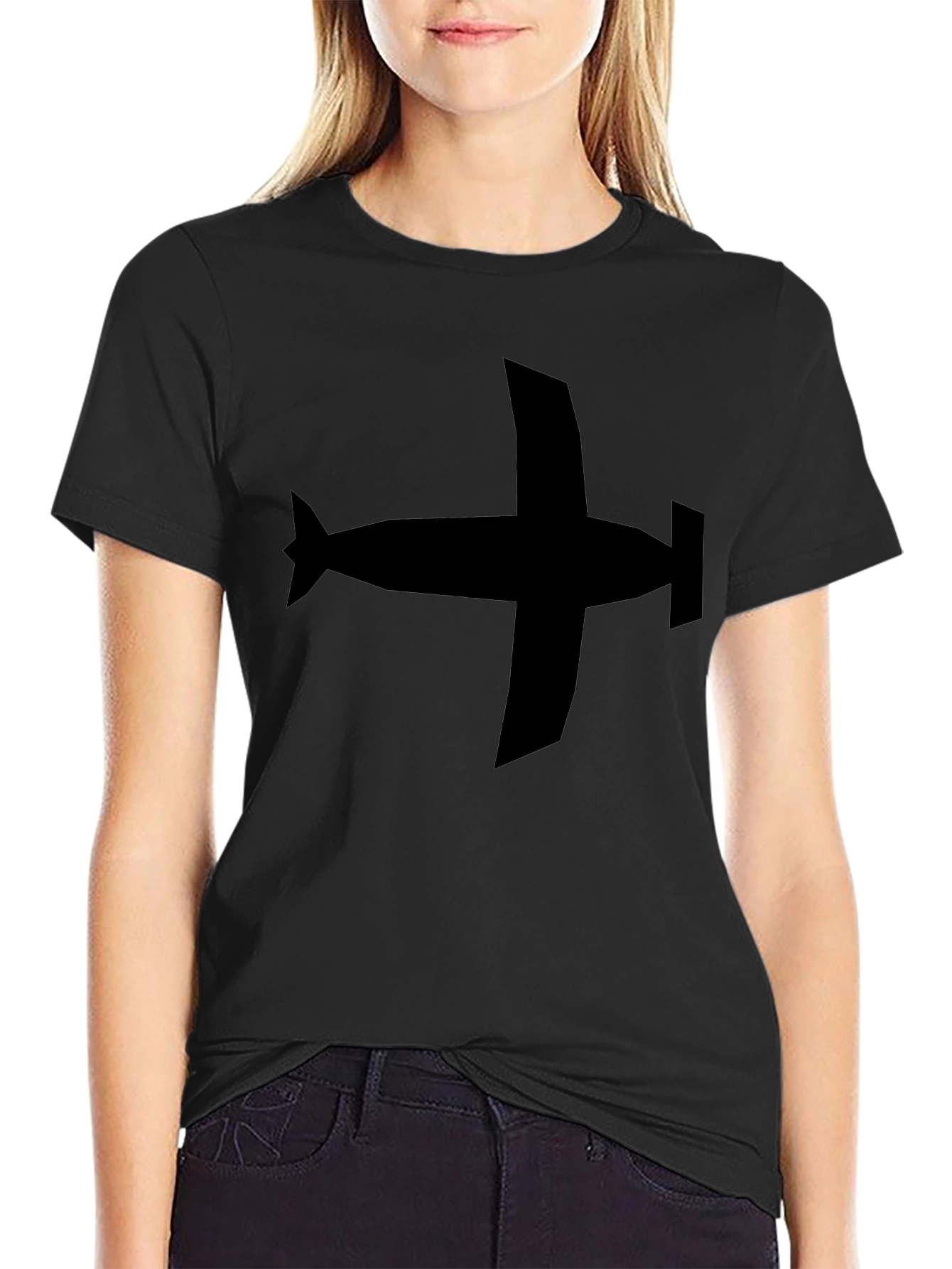 Airplane Graphic Tee - Black Casual Style