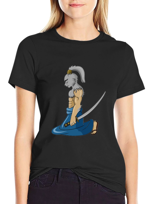 Samurai Rabbit Graphic Tee - Black Cotton Blend