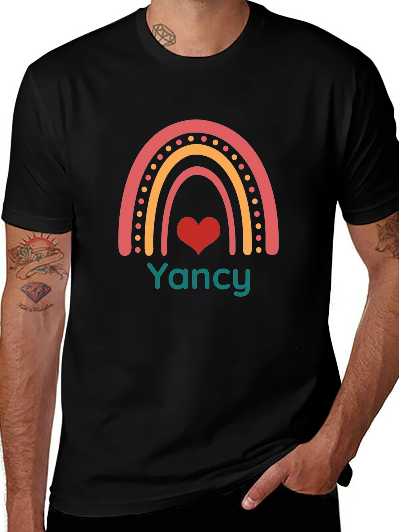 Yancy Rainbow Heart Graphic Tee - Black