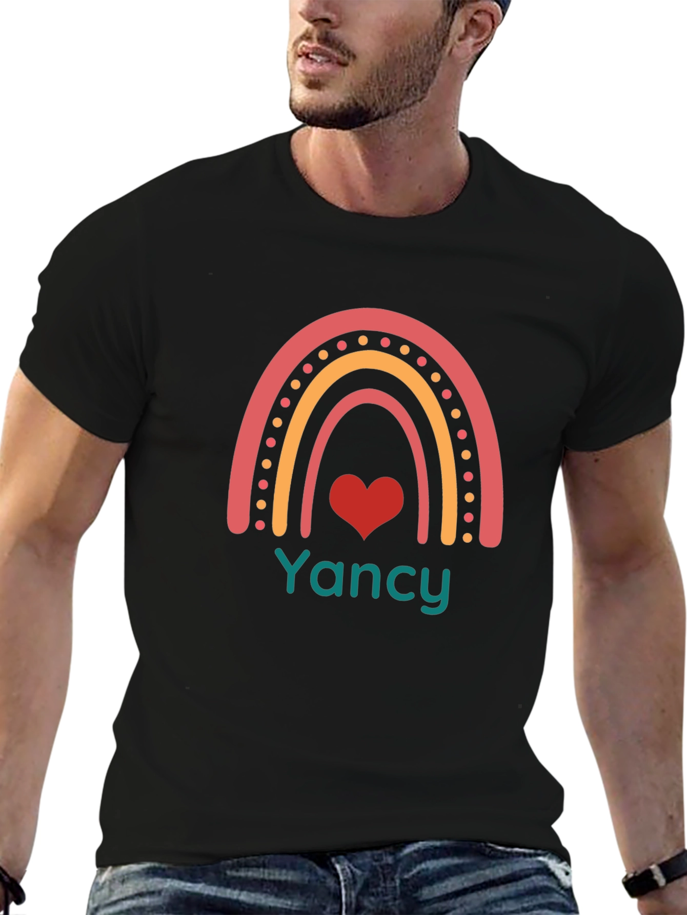 Yancy Rainbow Heart Graphic Tee - Black