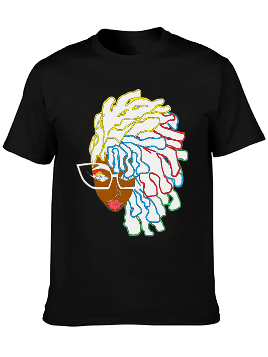 Black T-Shirt with Artistic Woman Graphic