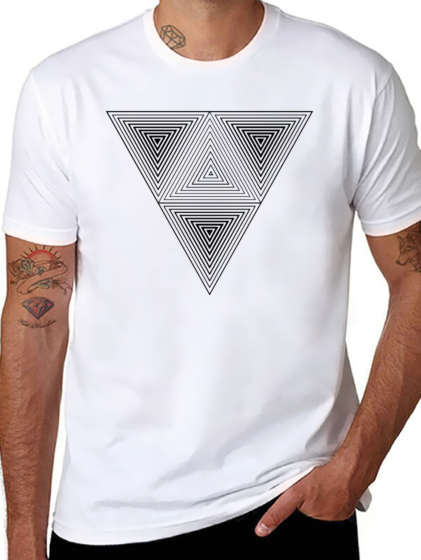 Geometric Triangle Graphic Print Mens Black T-Shirt