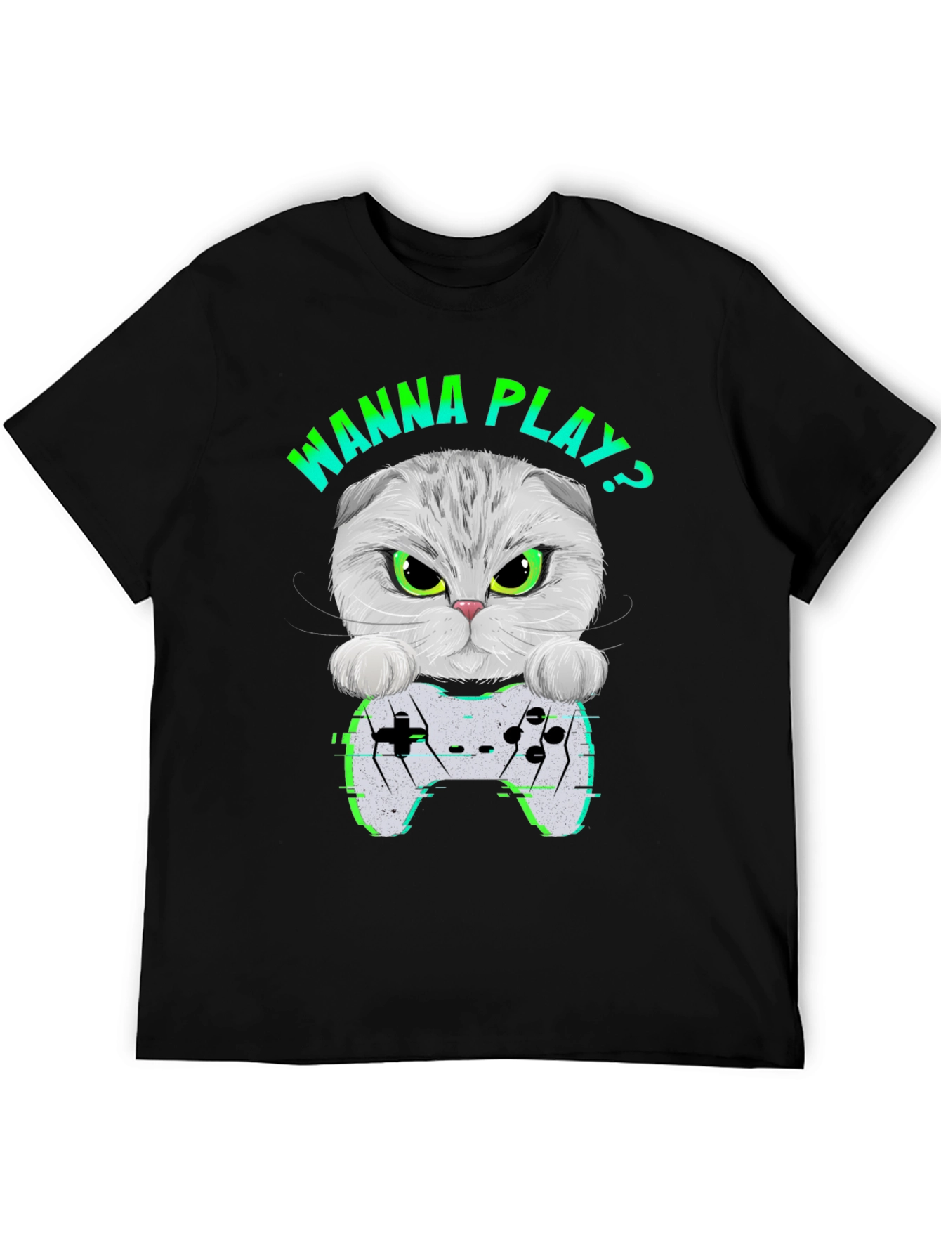 Gamer Cat Graphic T-Shirt - Wanna Play Gaming Tee