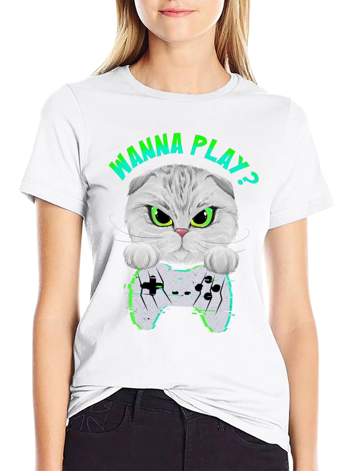 Gamer Cat Graphic T-Shirt - Wanna Play Gaming Tee