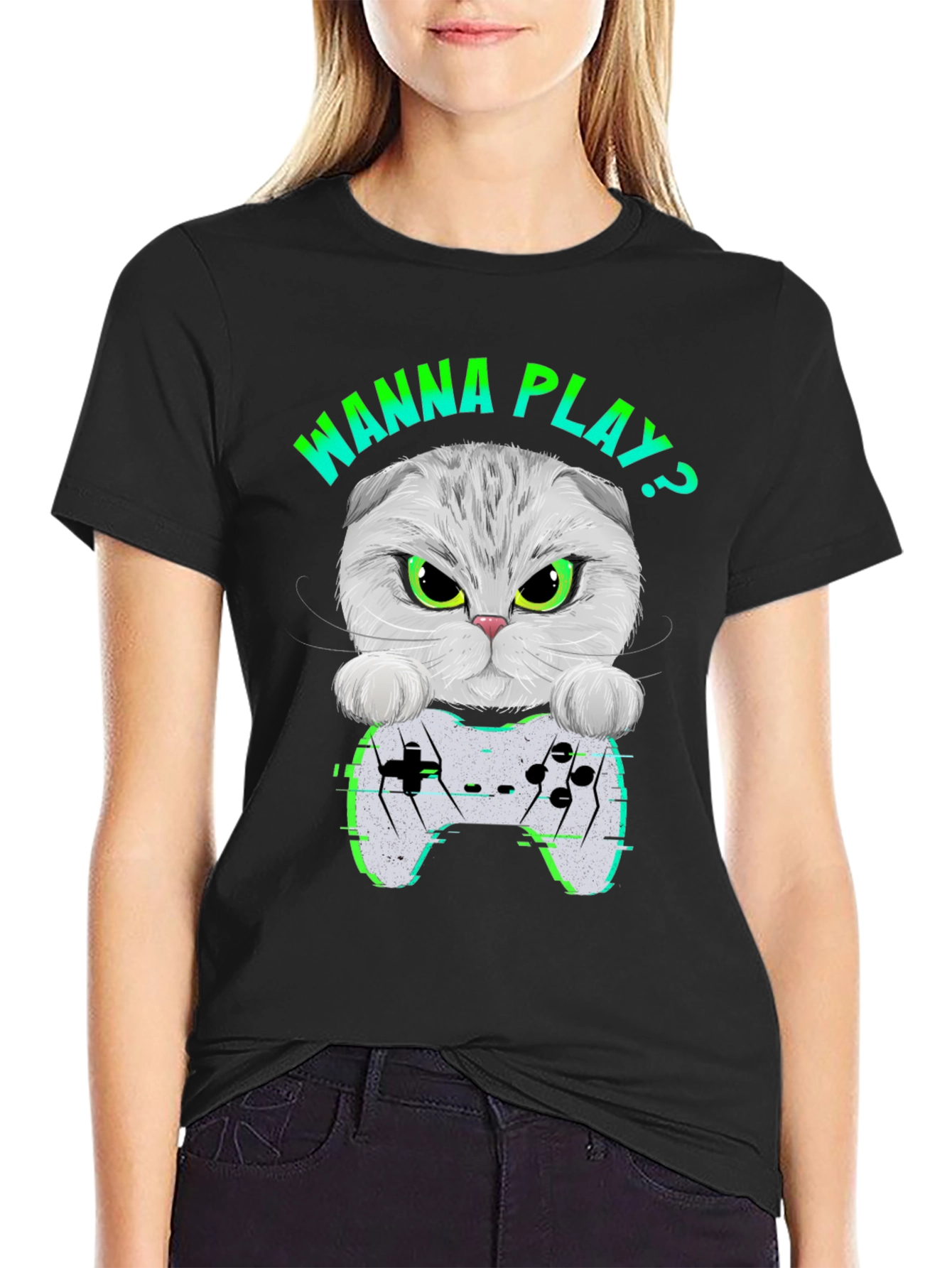 Gamer Cat Graphic T-Shirt - Wanna Play Gaming Tee