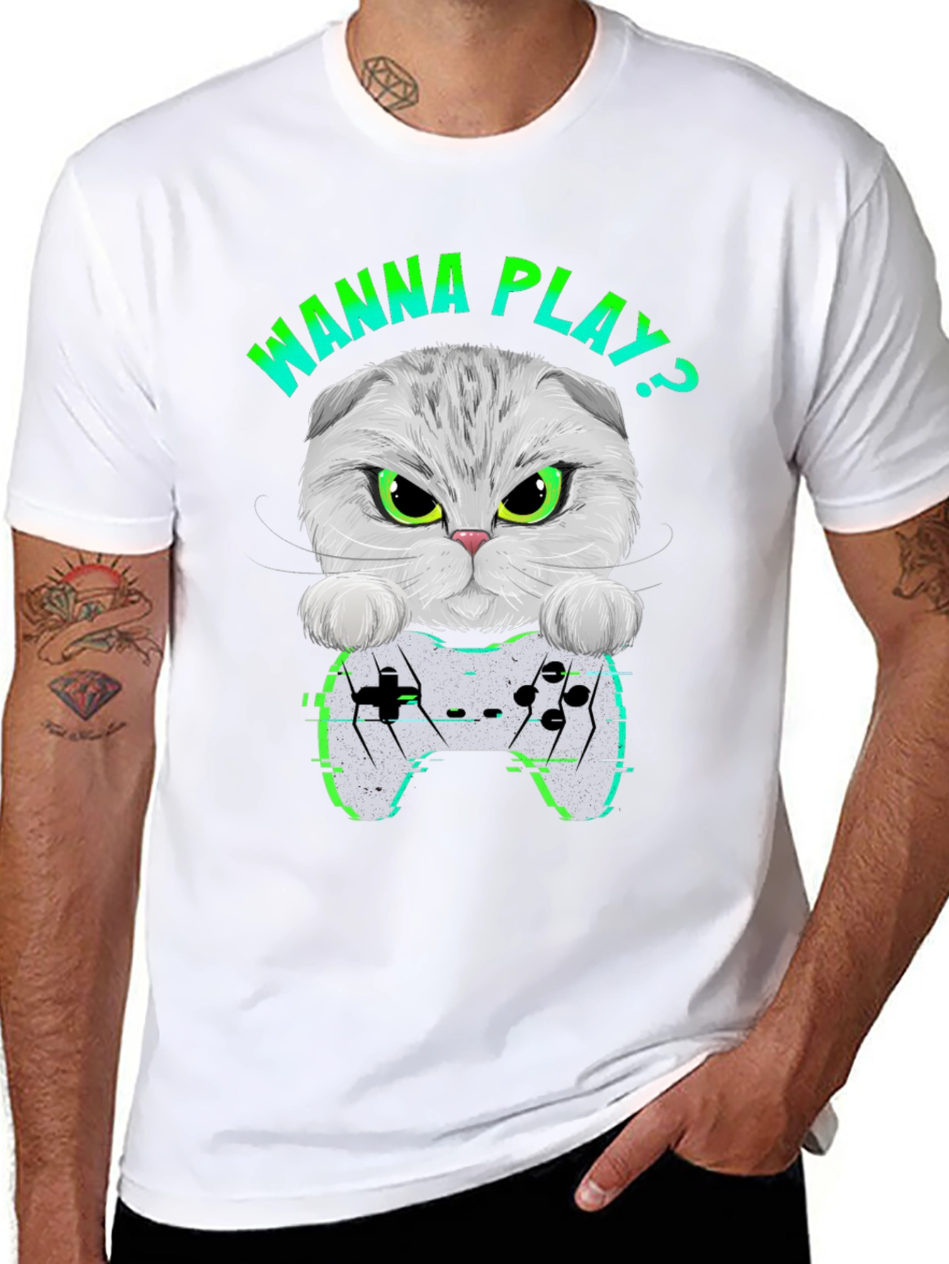Gamer Cat Graphic T-Shirt - Wanna Play Gaming Tee