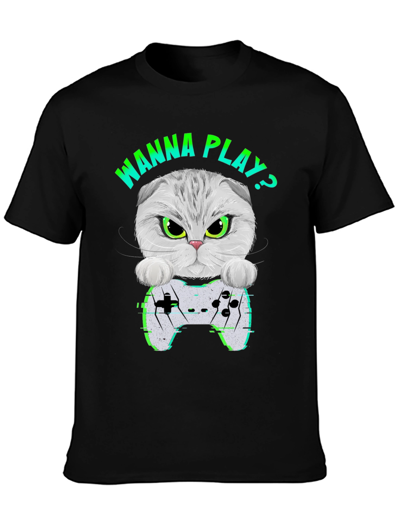 Gamer Cat Graphic T-Shirt - Wanna Play Gaming Tee