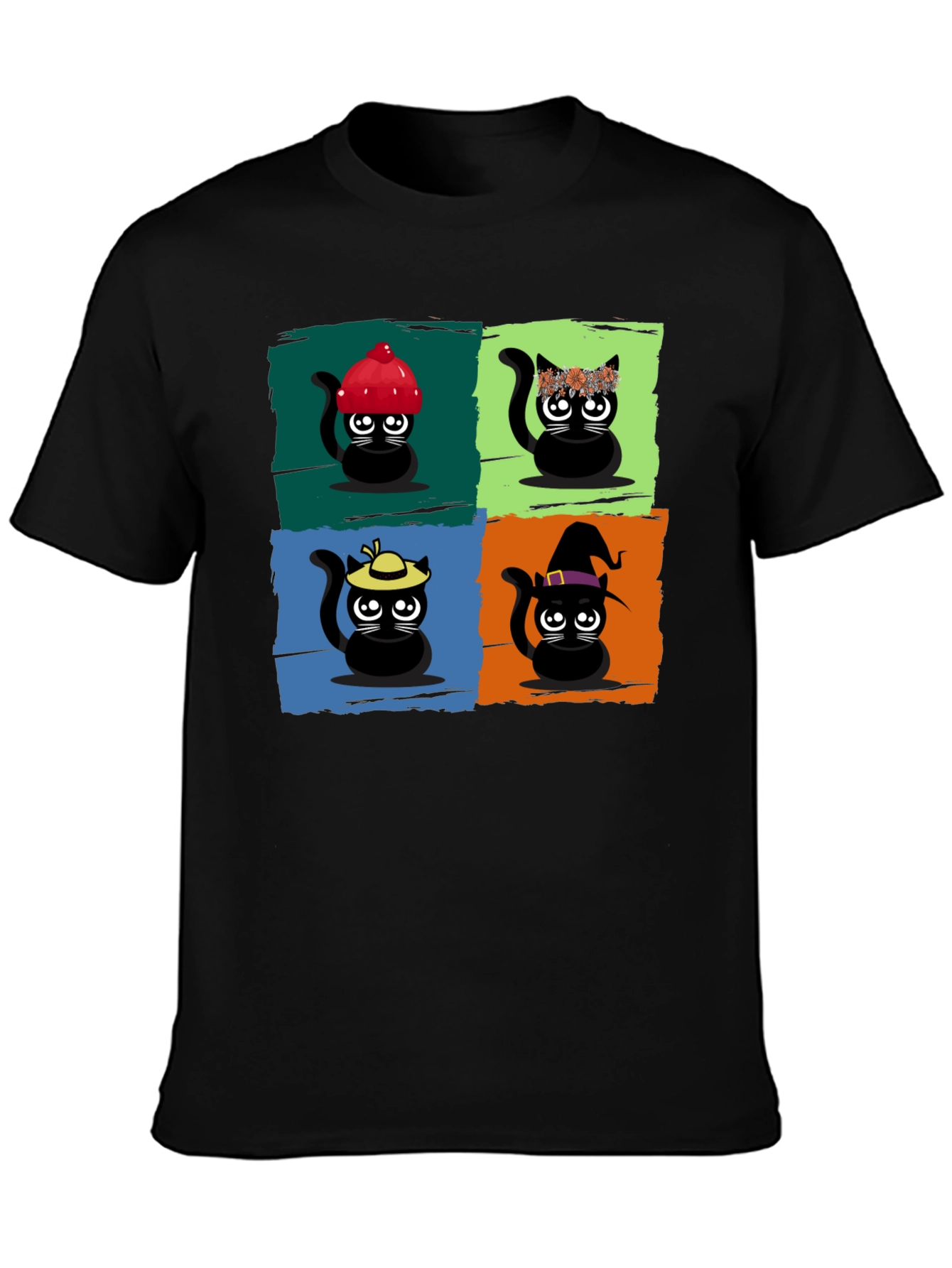 Cartoon Cats Black T-Shirt