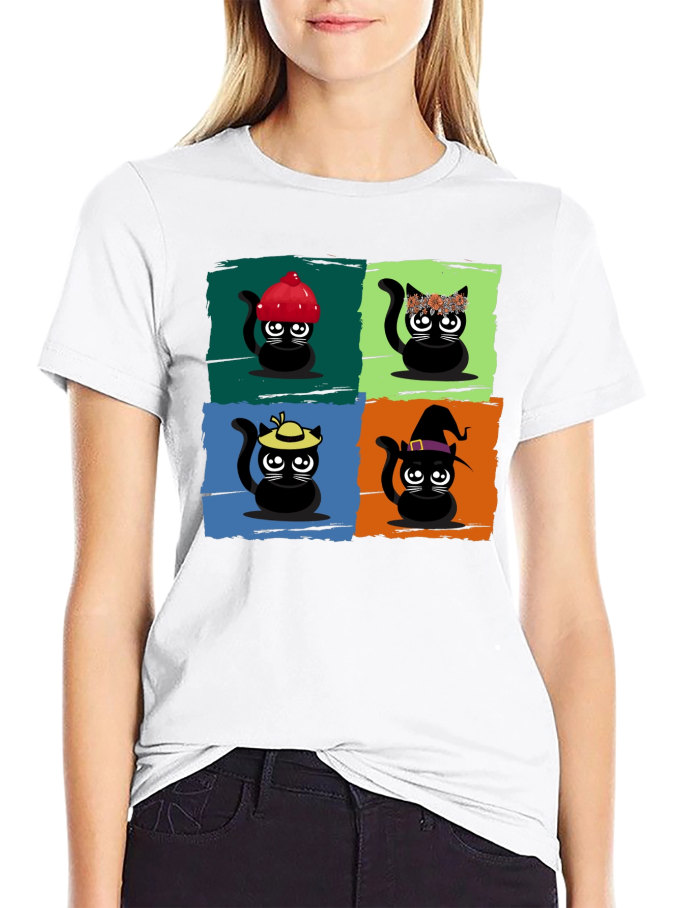 Cartoon Cats Black T-Shirt