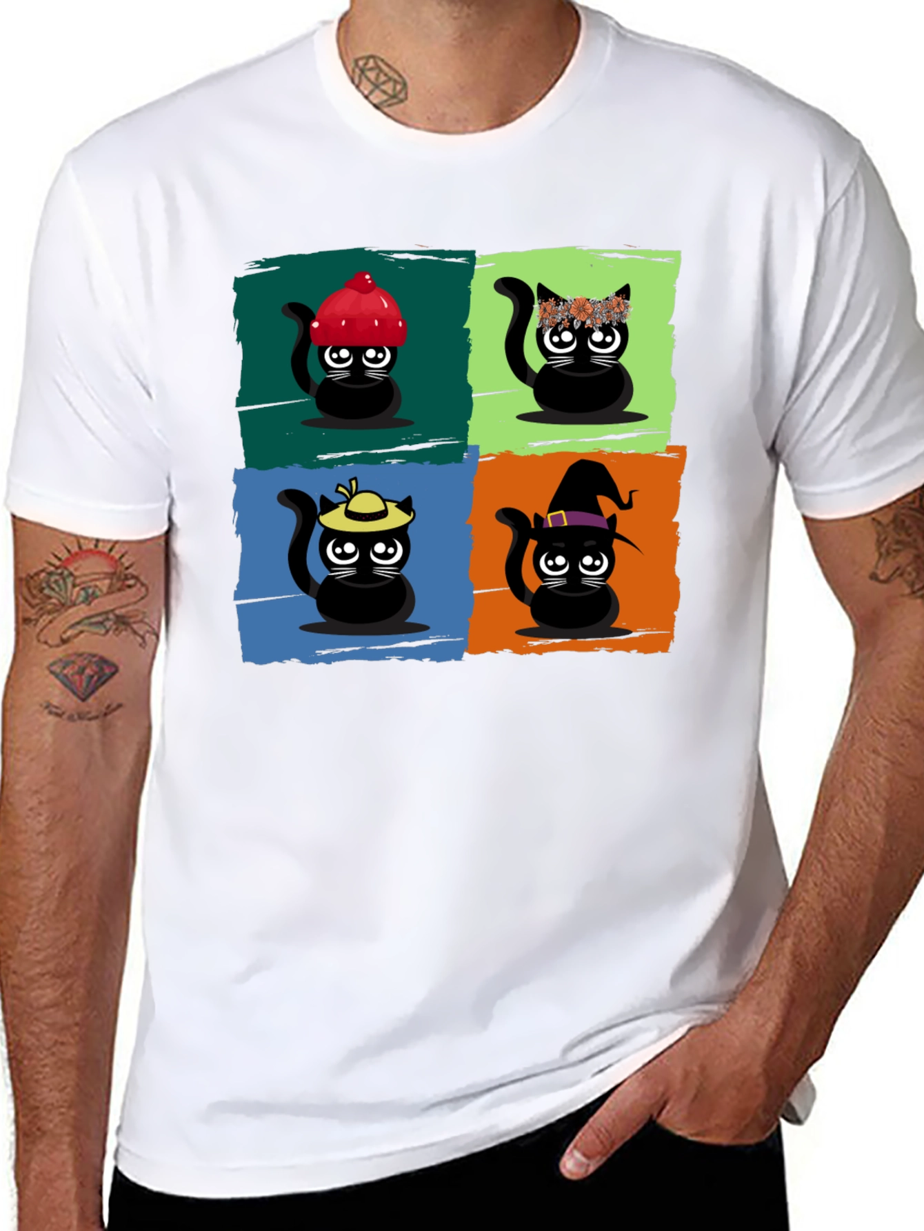 Cartoon Cats Black T-Shirt