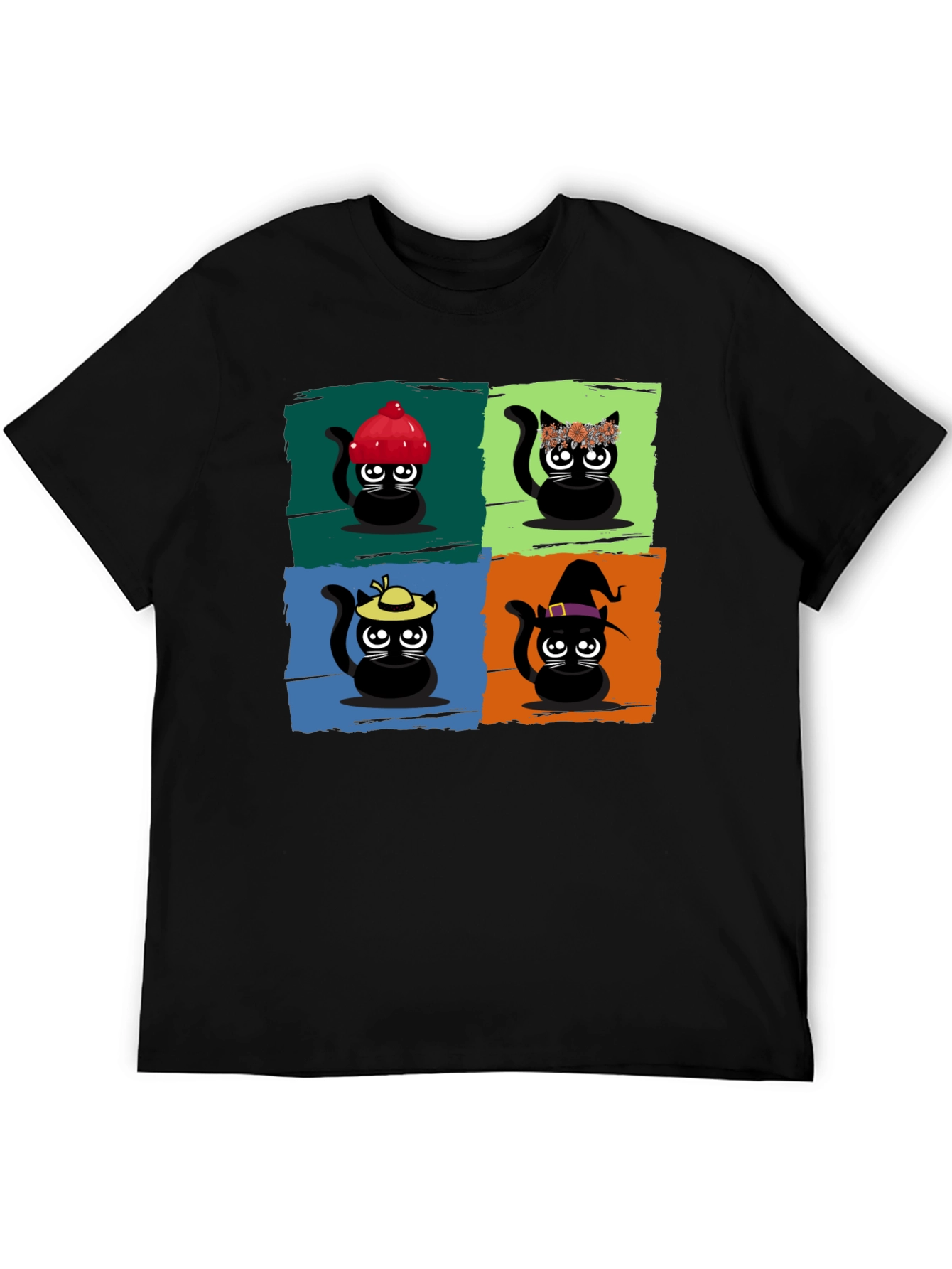 Cartoon Cats Black T-Shirt