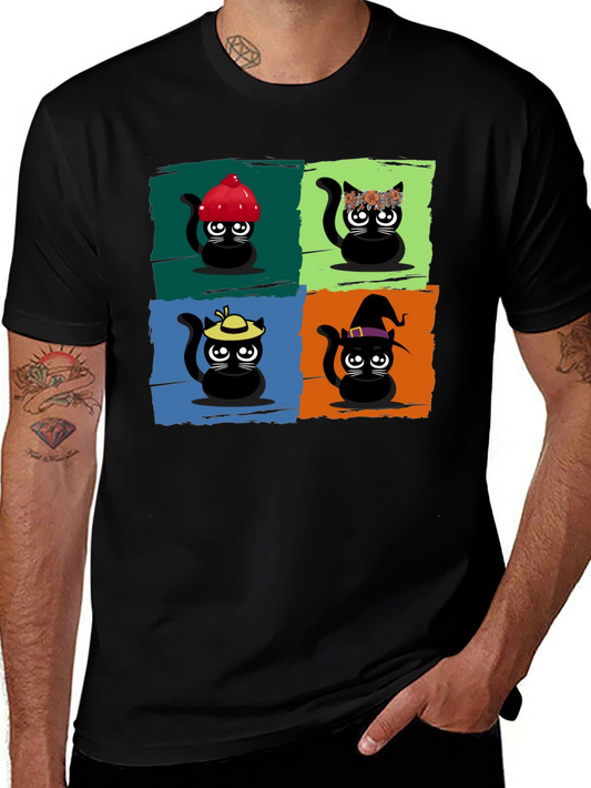 Cartoon Cats Black T-Shirt