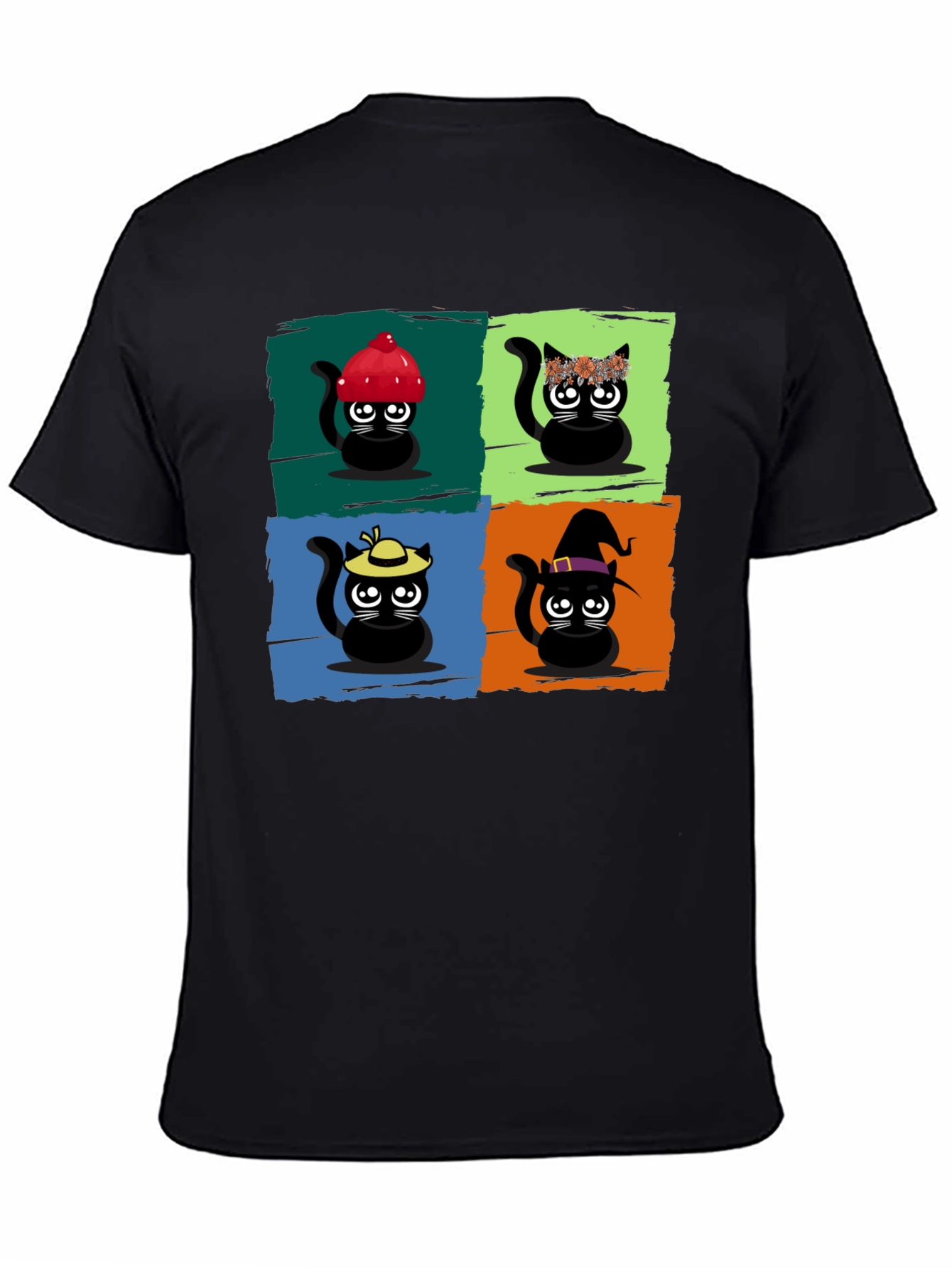 Cartoon Cats Black T-Shirt