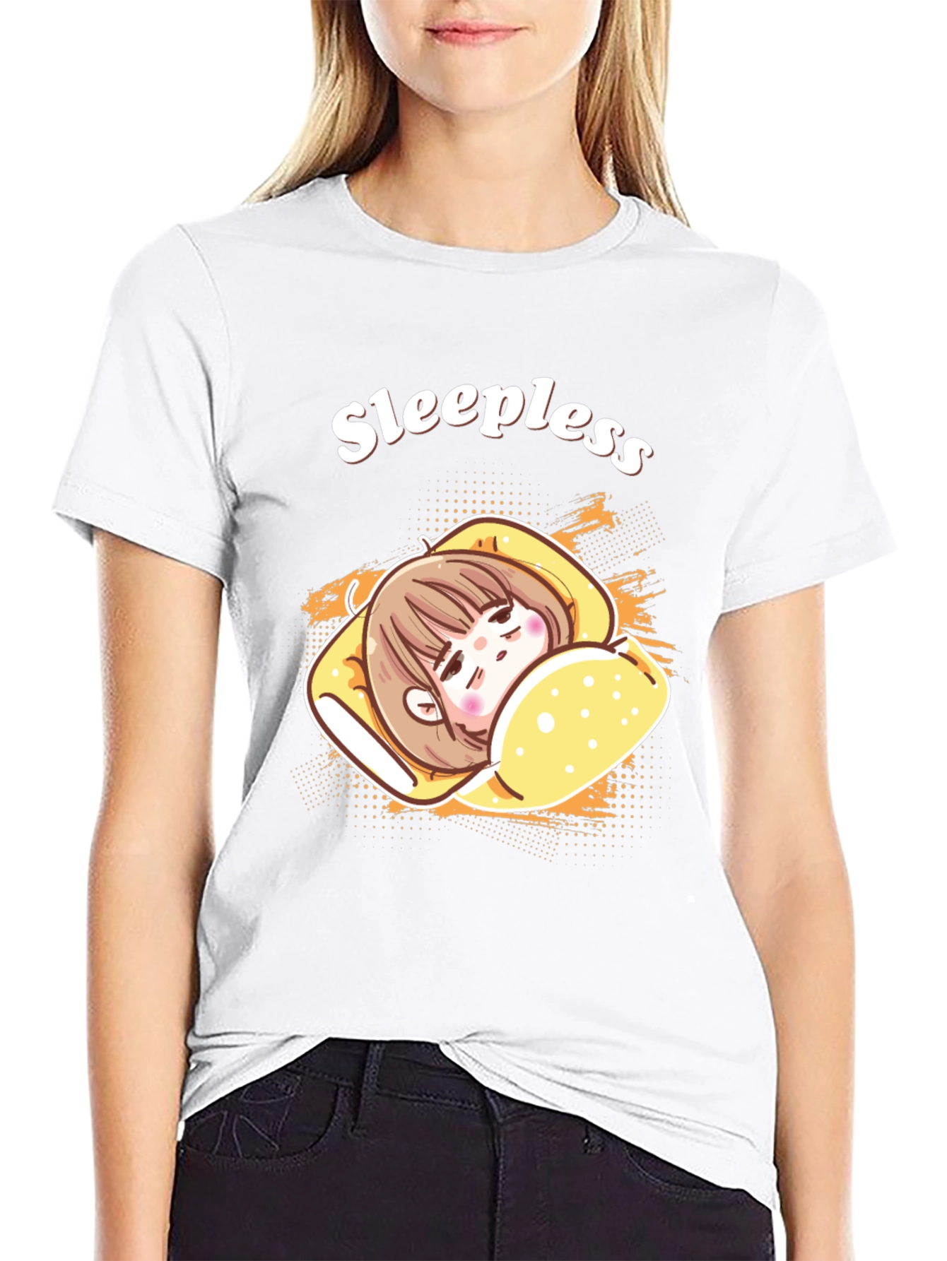 Sleepless Cartoon Graphic Black T-Shirt