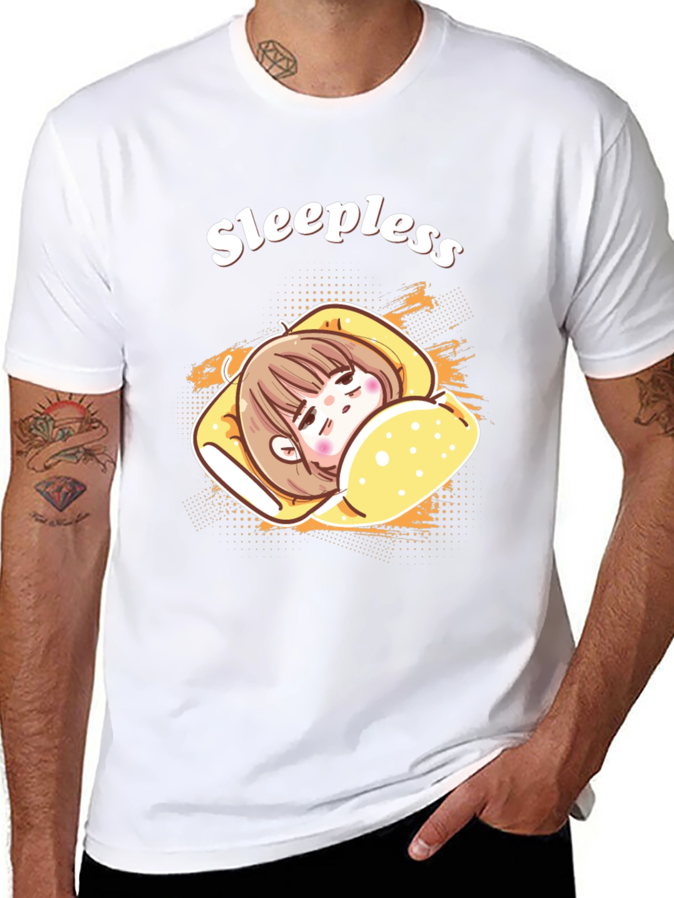 Sleepless Cartoon Graphic Black T-Shirt