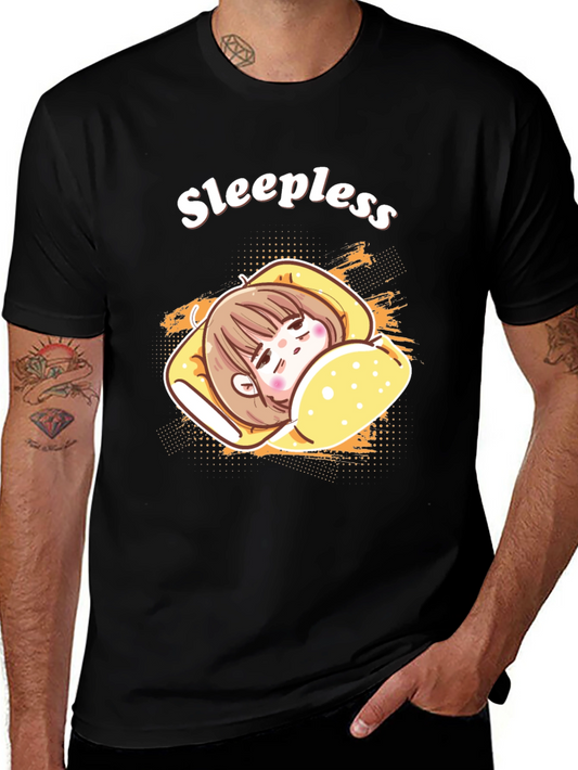 Sleepless Cartoon Graphic Black T-Shirt