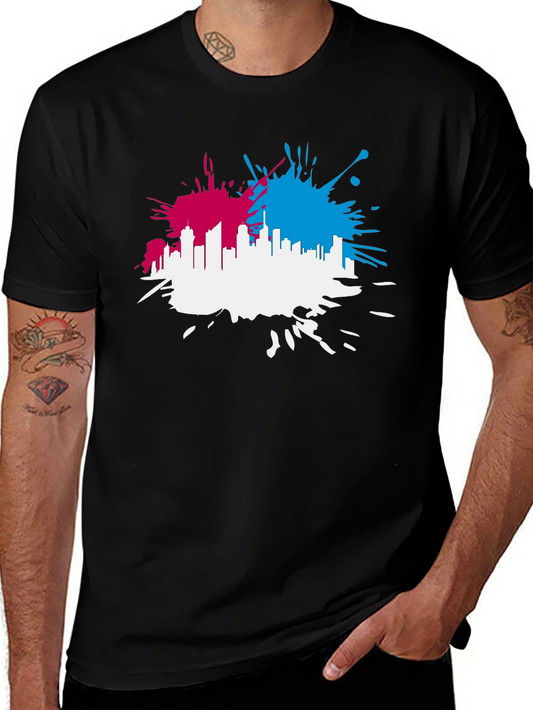 Cityscape Splash Mens Black T-Shirt