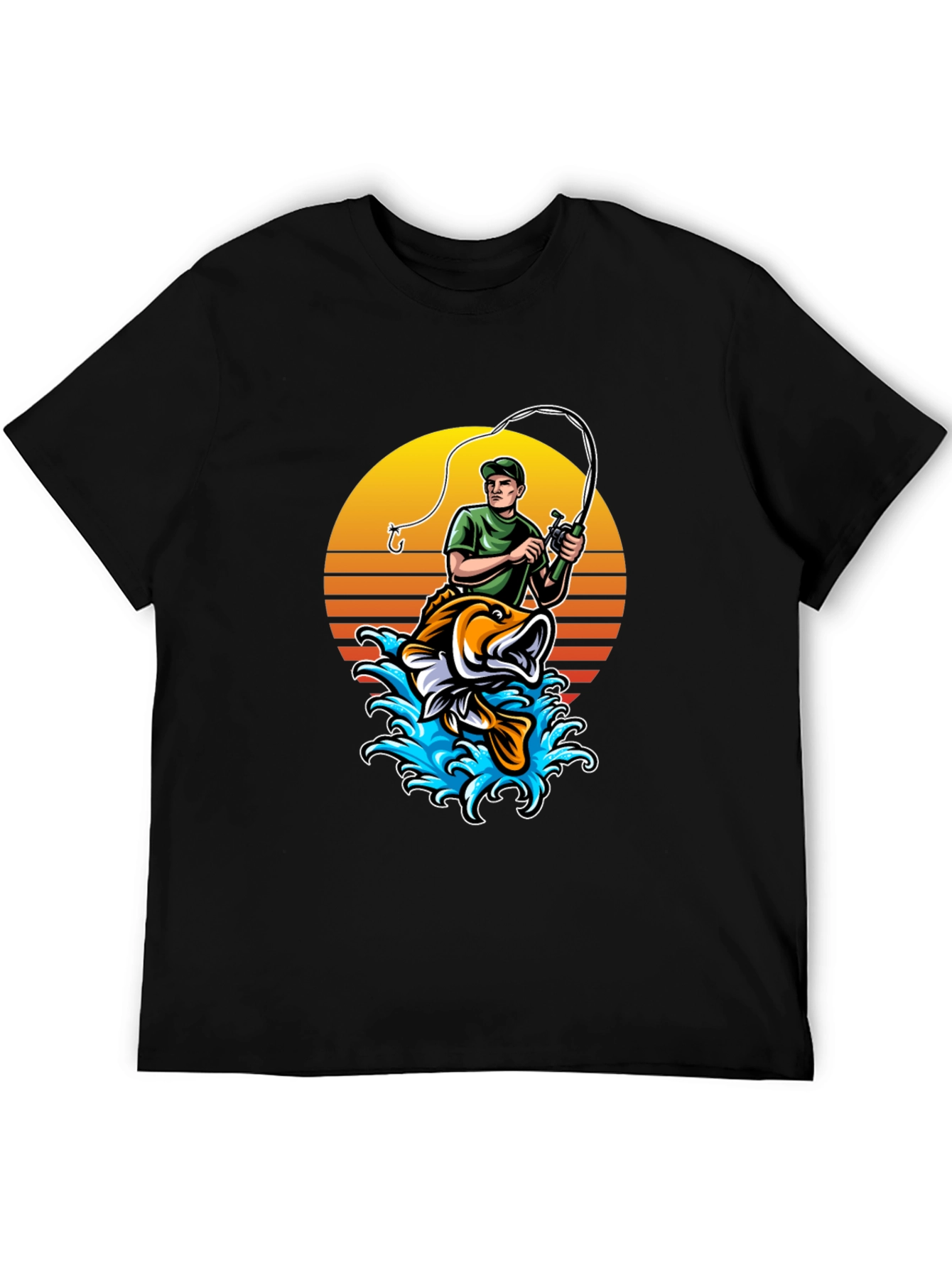 Fishing T-Shirt - Fisherman and Bass Graphic Tee
