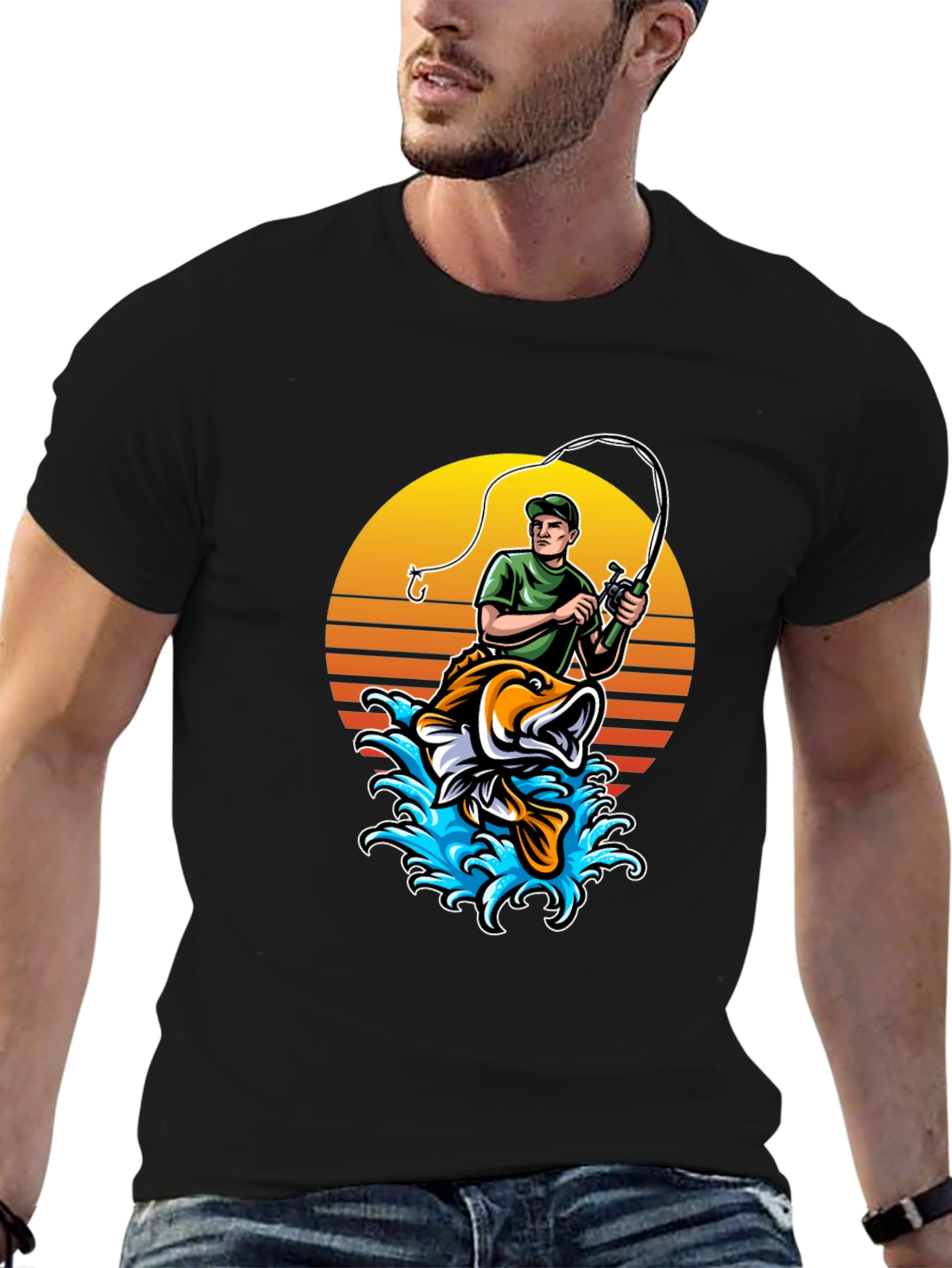 Fishing T-Shirt - Fisherman and Bass Graphic Tee