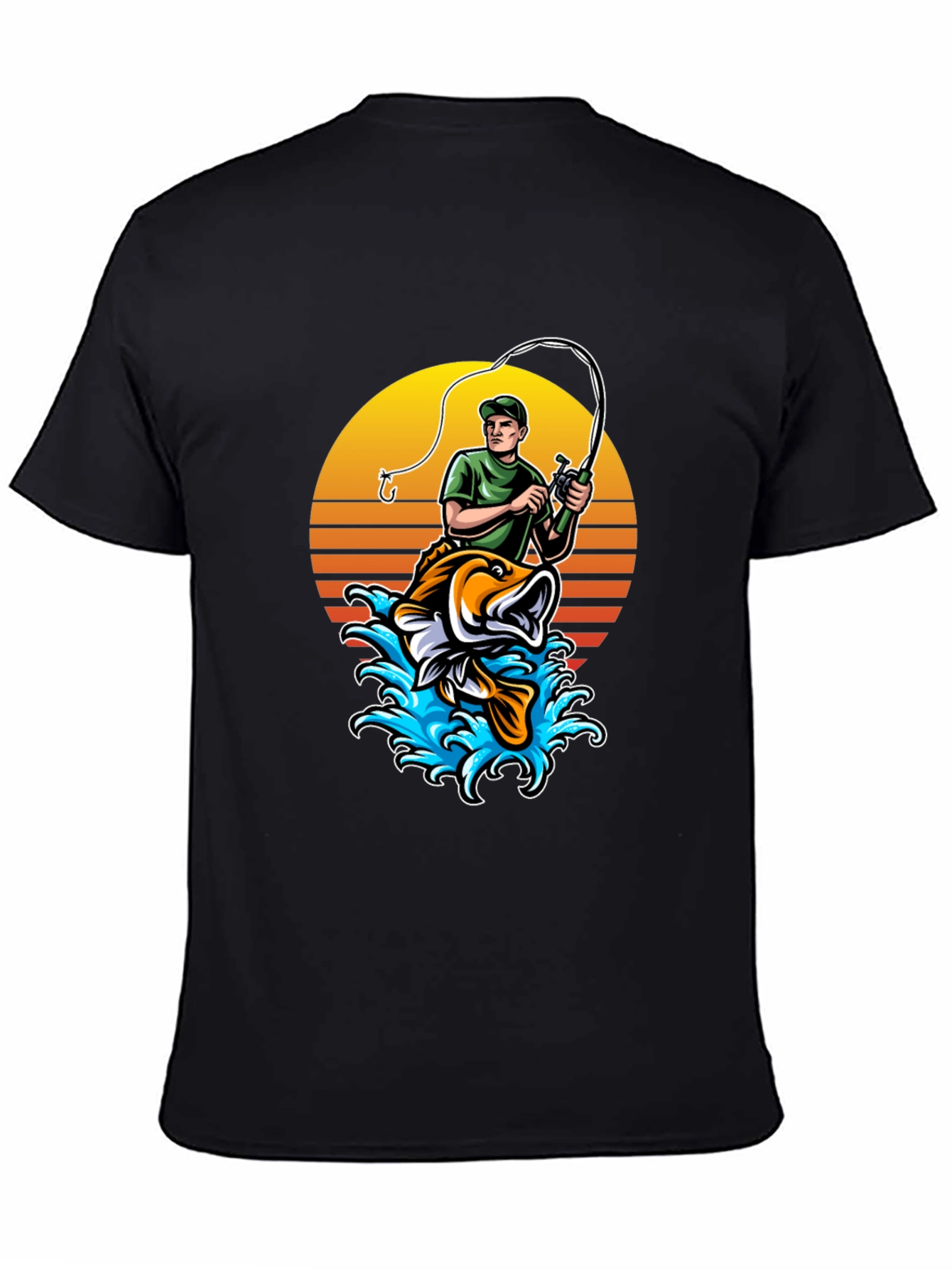Fishing T-Shirt - Fisherman and Bass Graphic Tee
