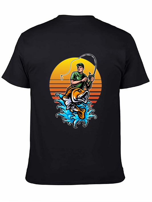 Fishing T-Shirt - Fisherman and Bass Graphic Tee