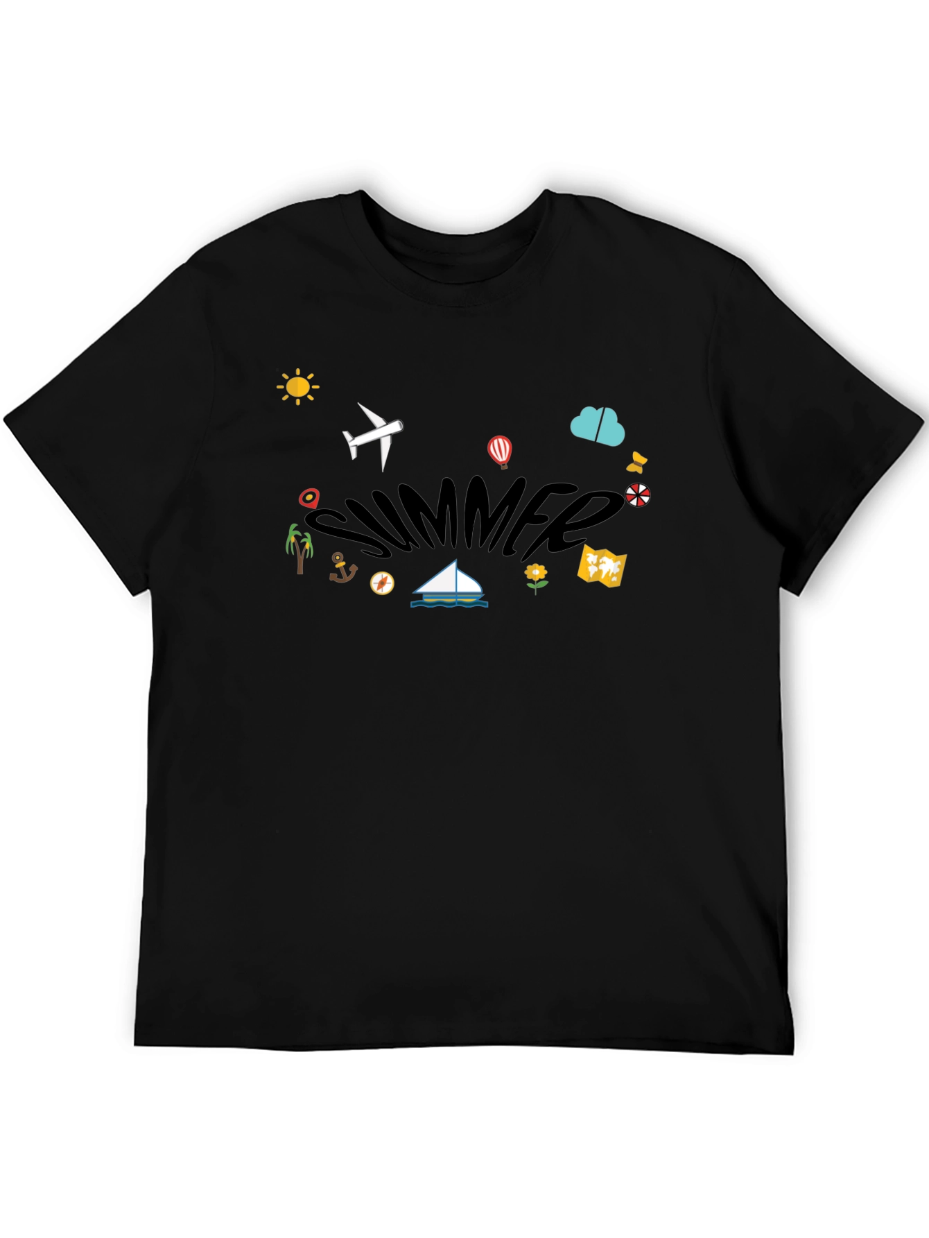 Summer Vacation Graphic T-Shirt - Black