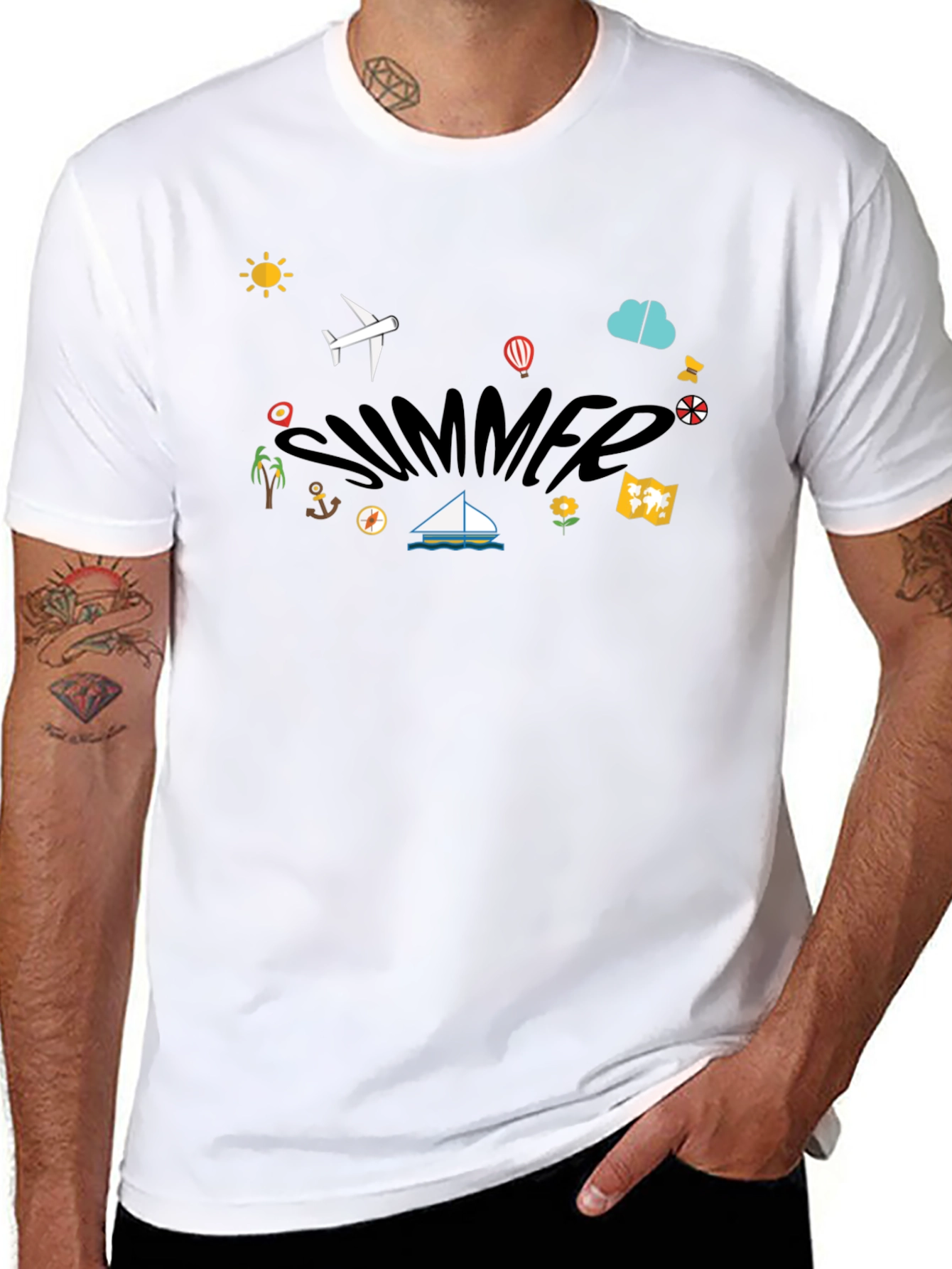 Summer Vacation Graphic T-Shirt - Black