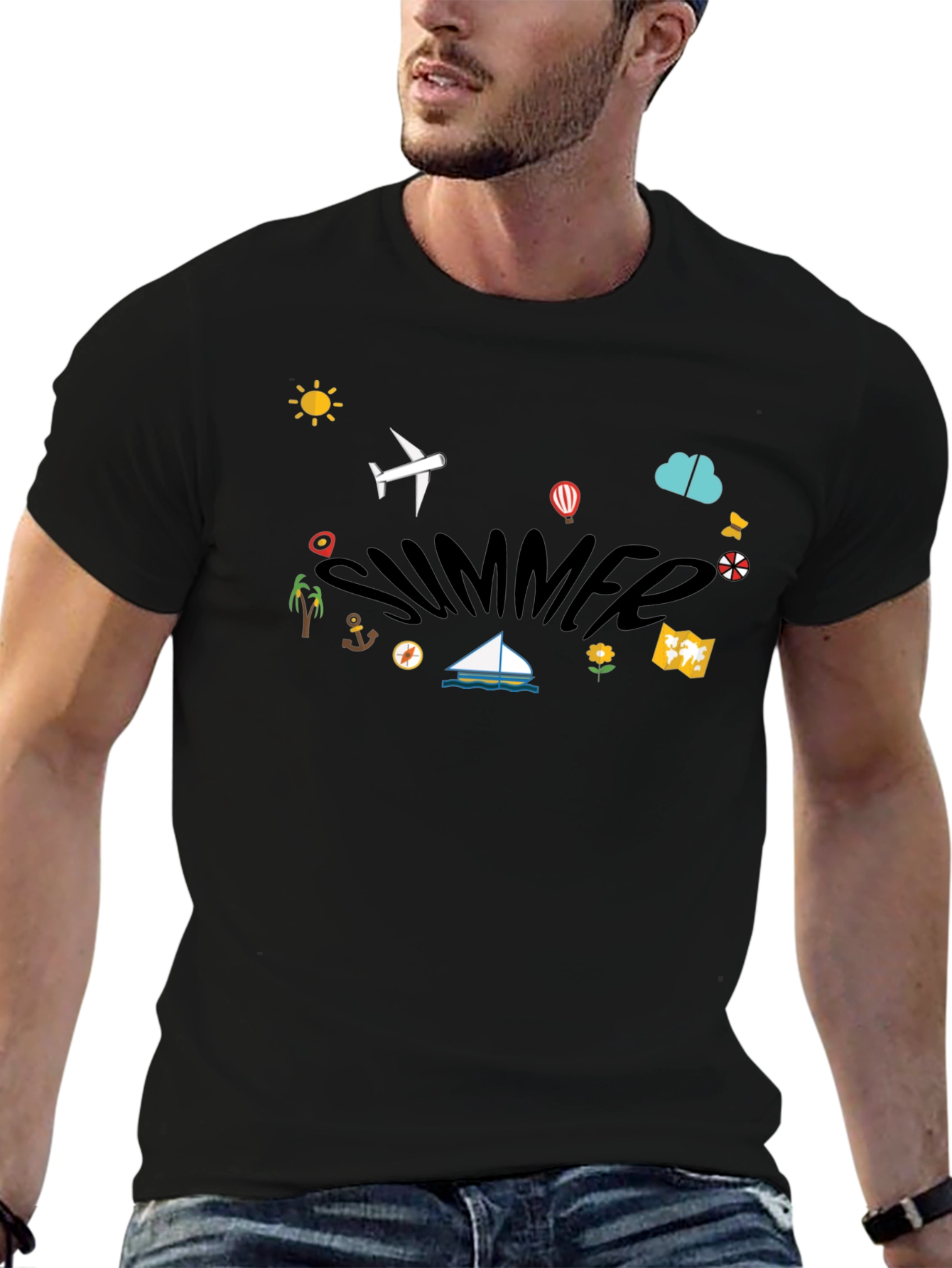 Summer Vacation Graphic T-Shirt - Black