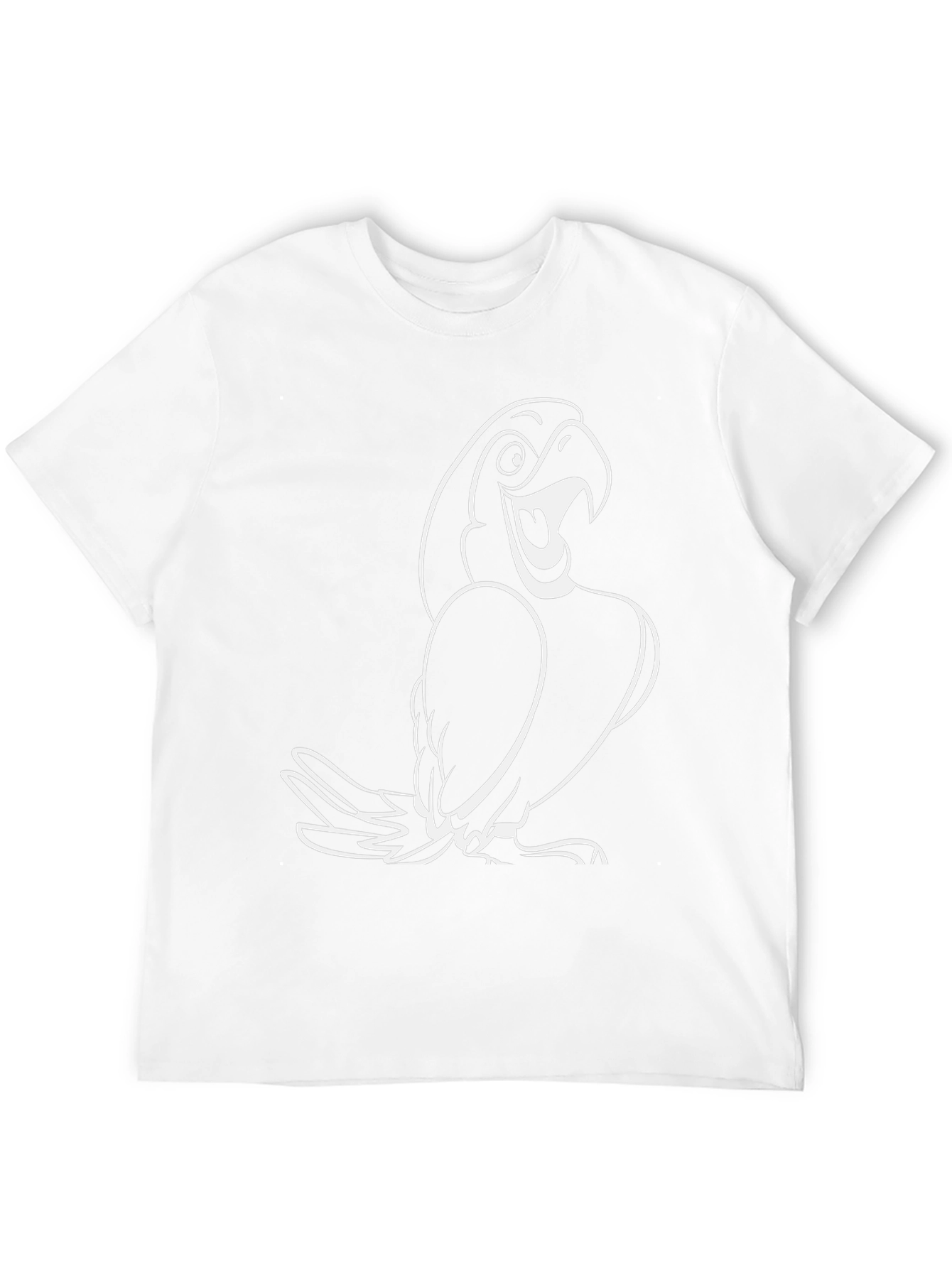 Black T-Shirt with White Cartoon Parrot Graphic