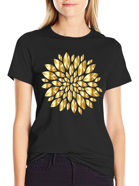 Golden Leaf Mandala Black T-Shirt