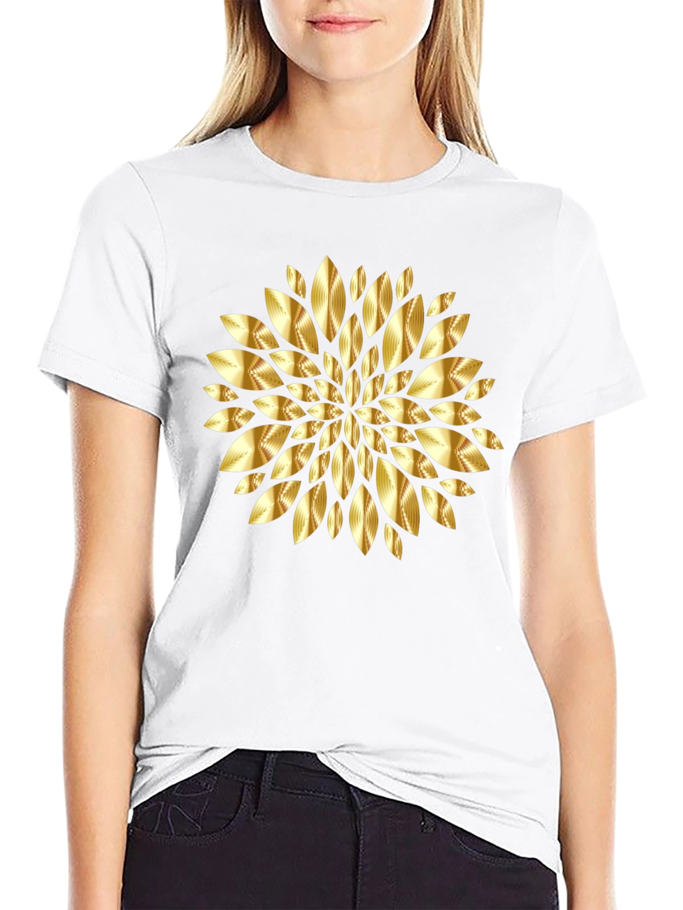 Golden Leaf Mandala Black T-Shirt