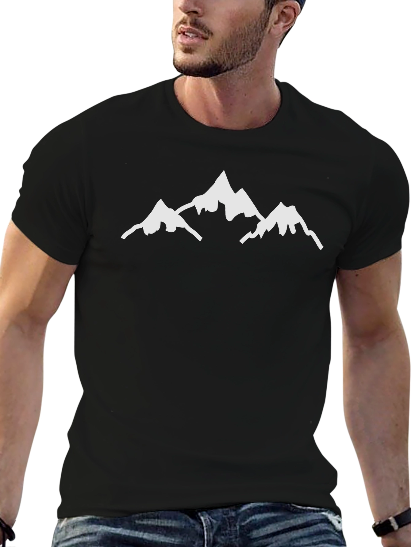Mountain Peak Graphic Tee - Black Cotton T-Shirt