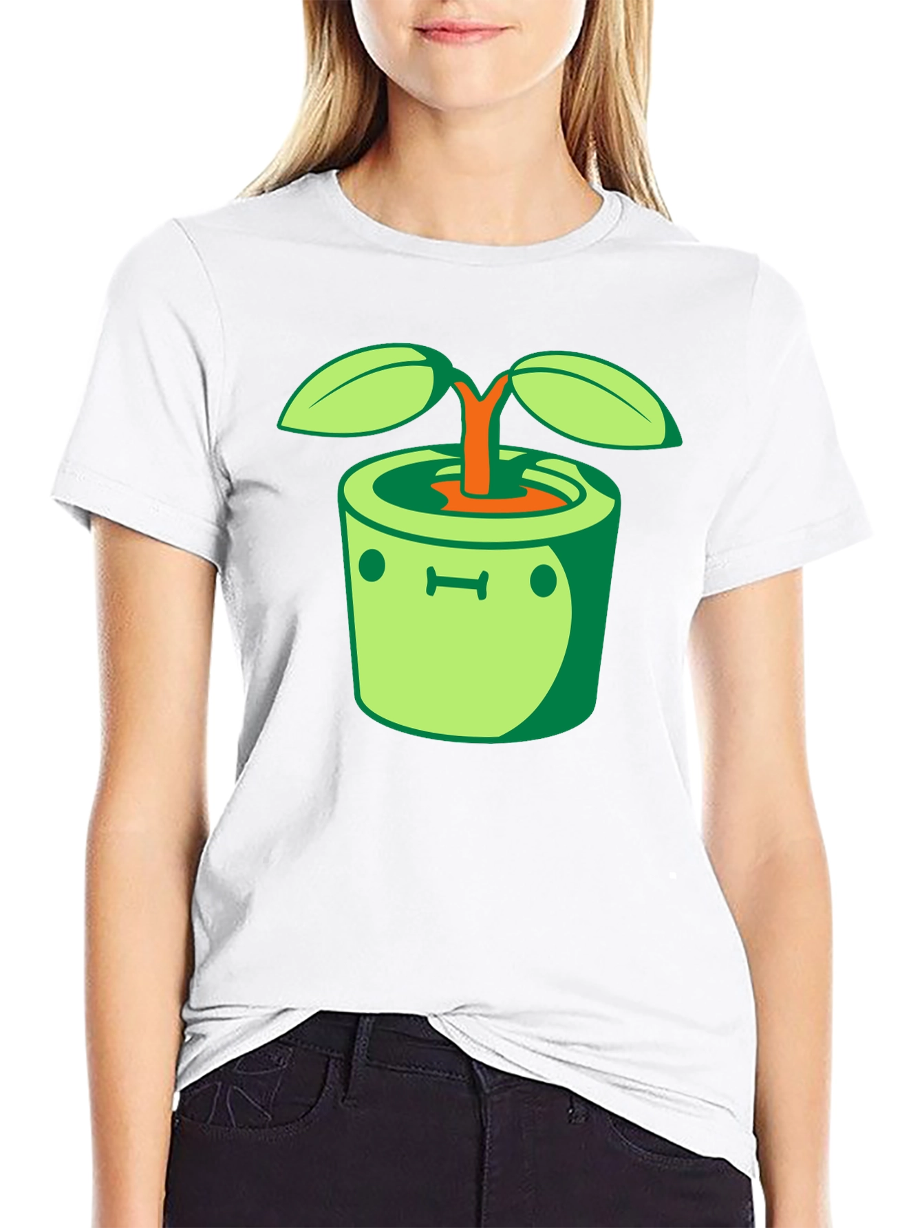 Funny Sprout Pot Graphic Tee - Black Cotton T-Shirt