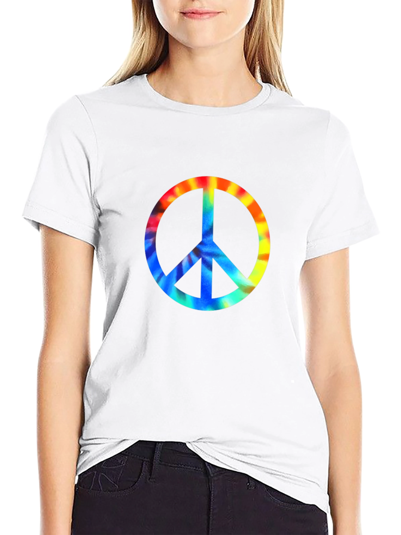 Peace Sign Tie-Dye Graphic Tee - Black