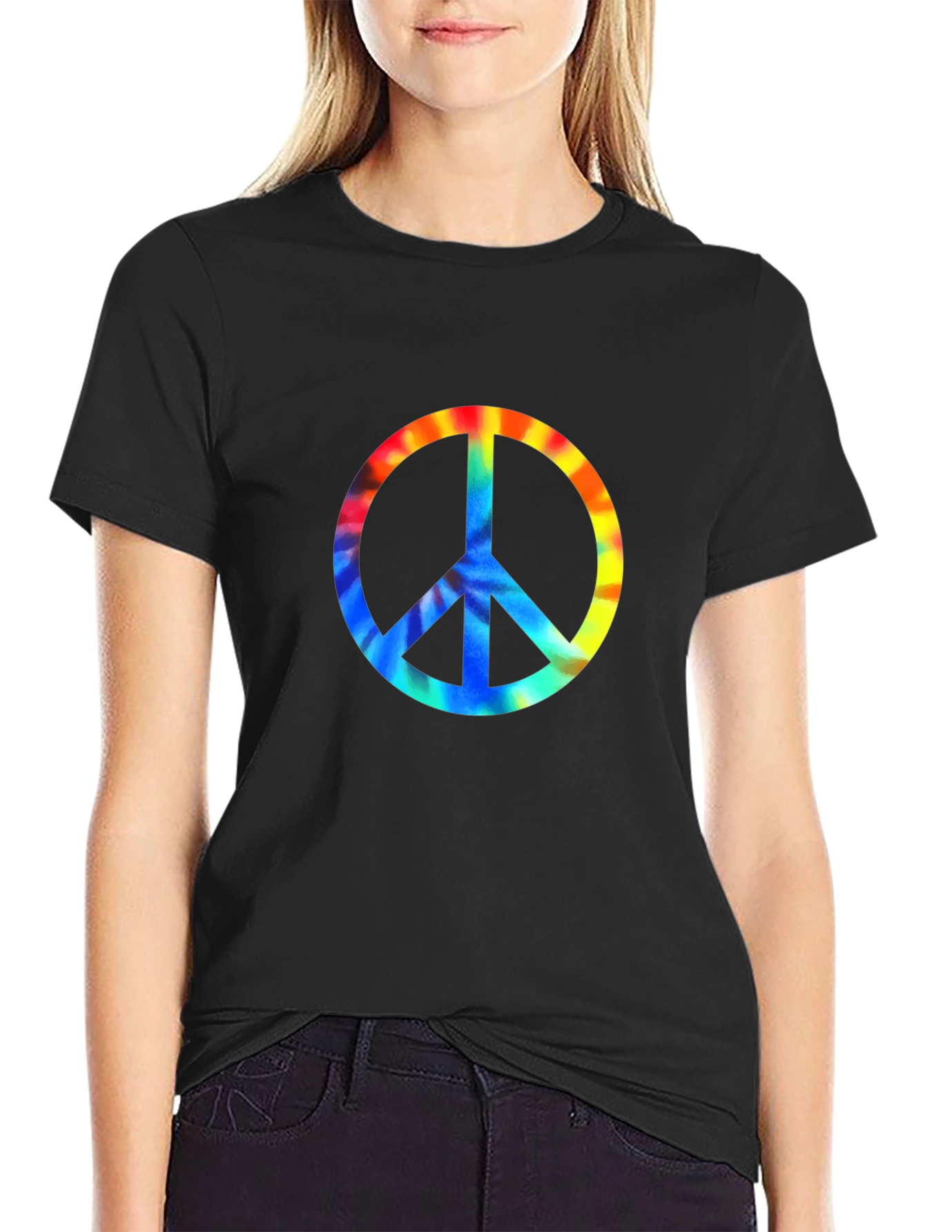 Peace Sign Tie-Dye Graphic Tee - Black