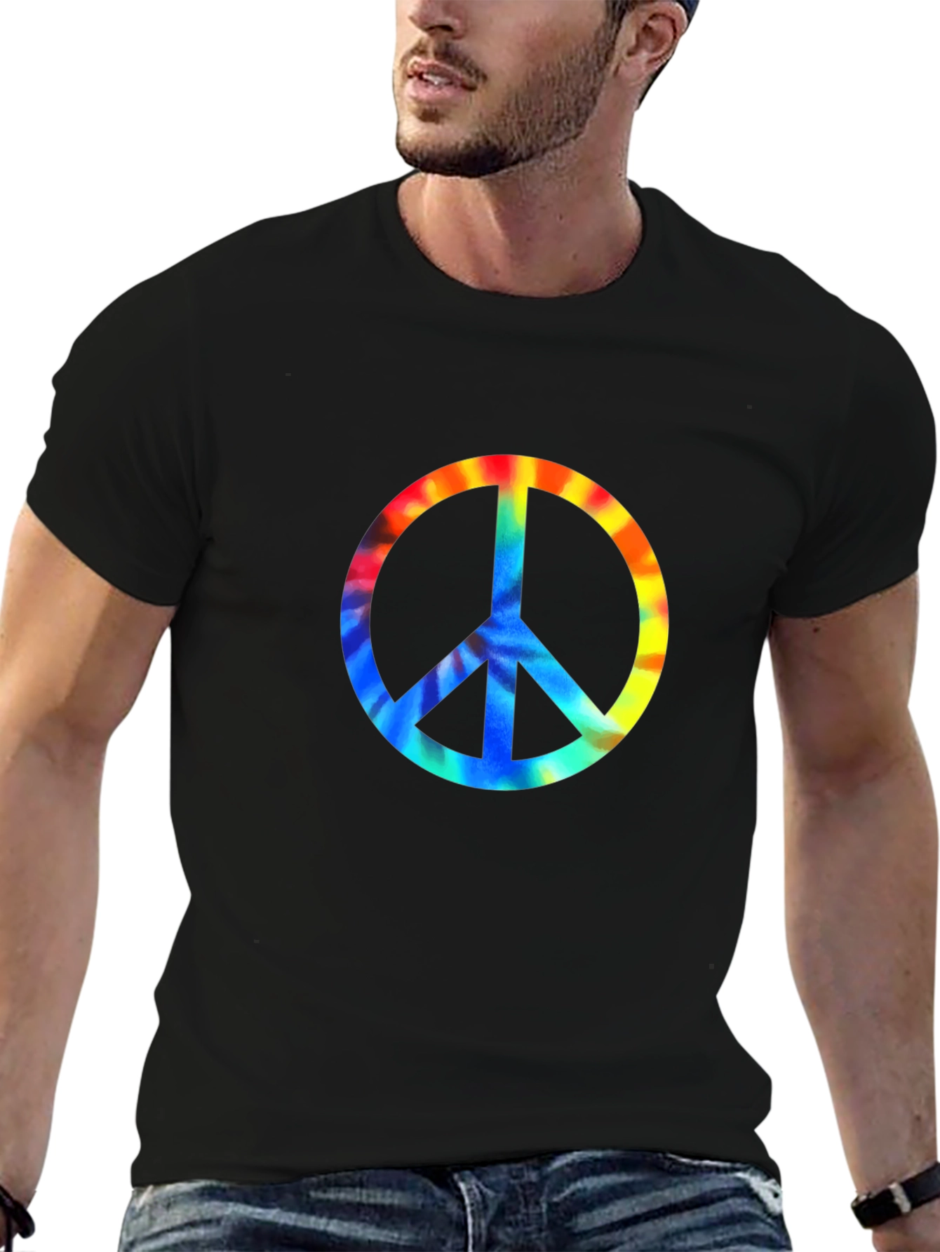 Peace Sign Tie-Dye Graphic Tee - Black