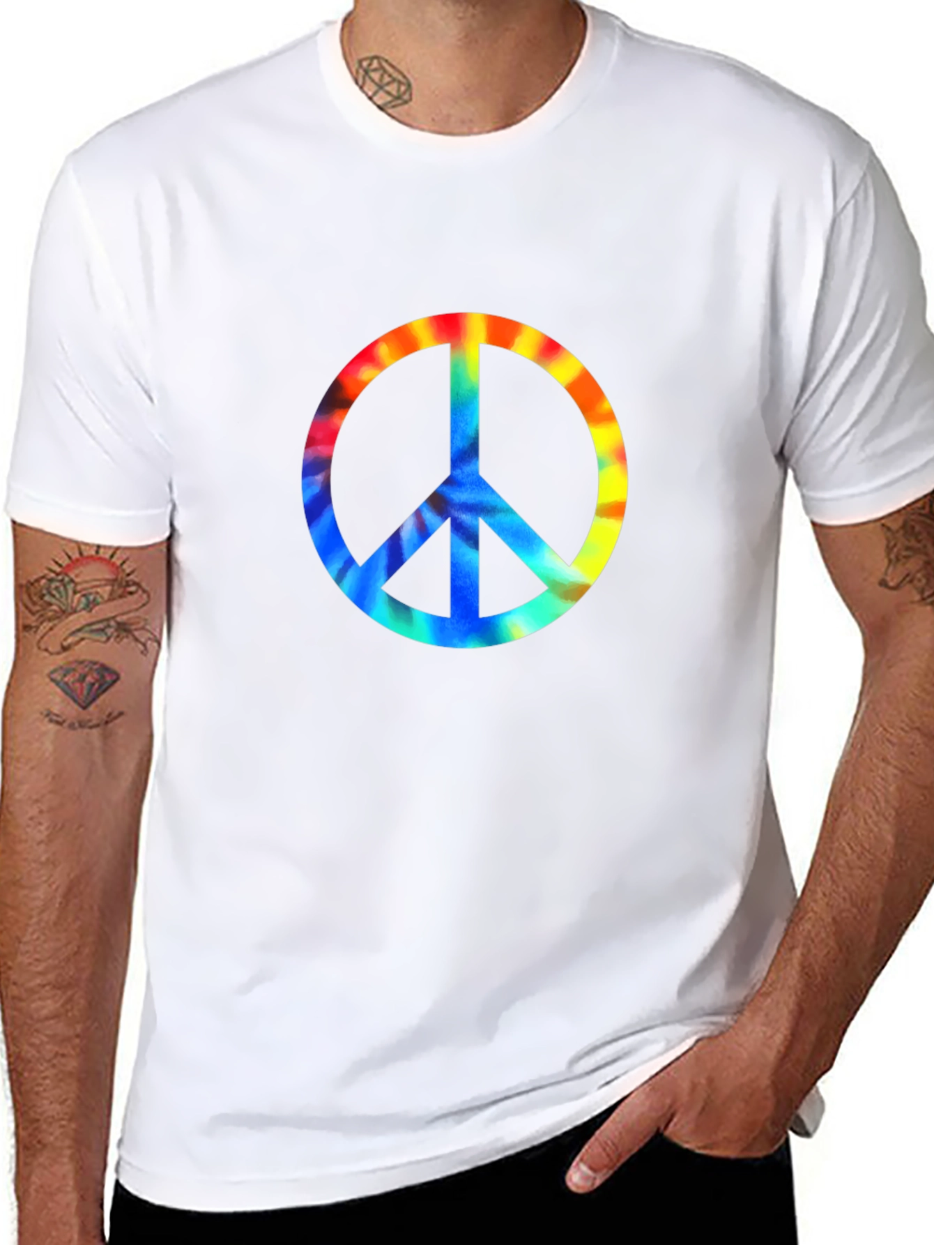 Peace Sign Tie-Dye Graphic Tee - Black
