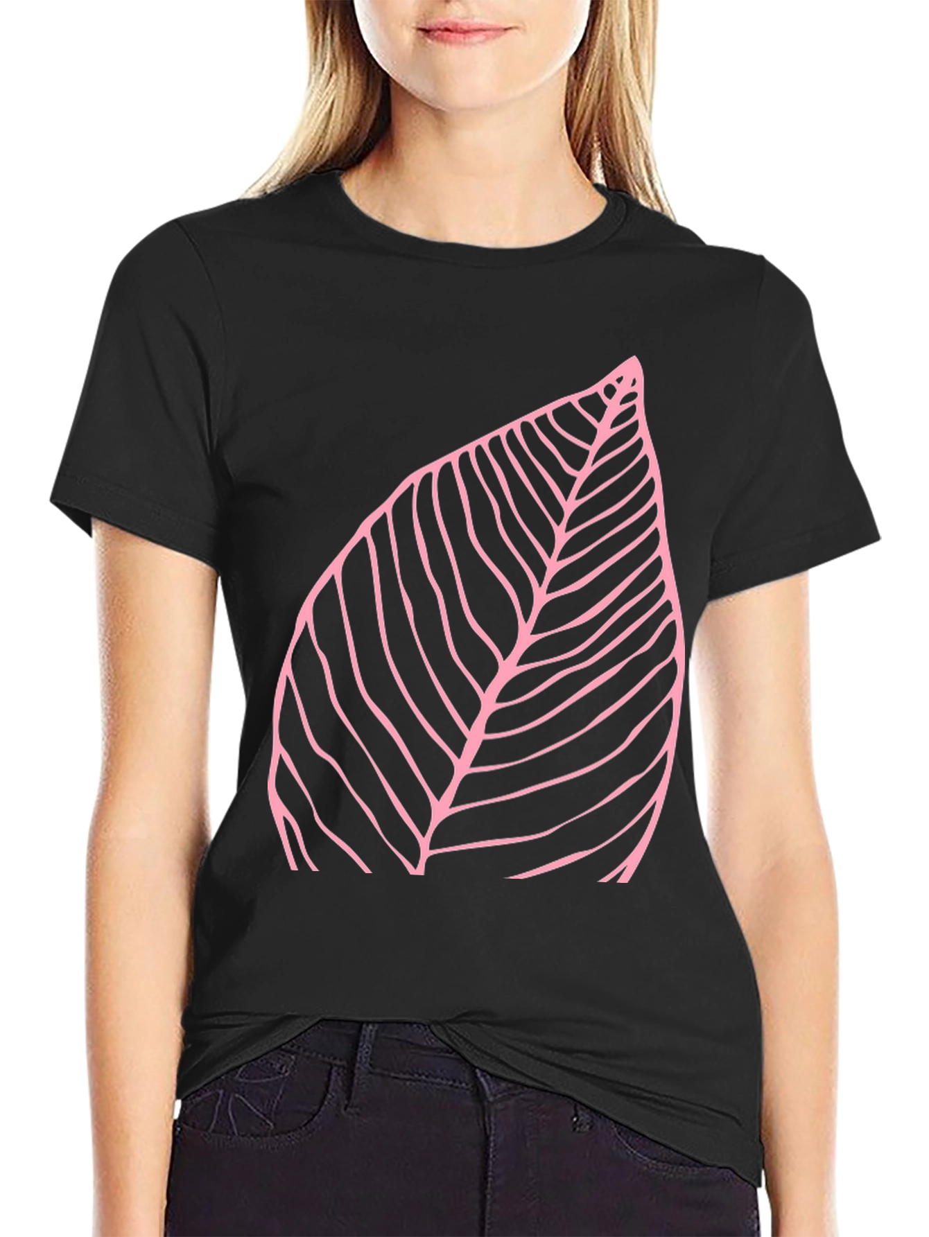 Leaf Print Black T-Shirt